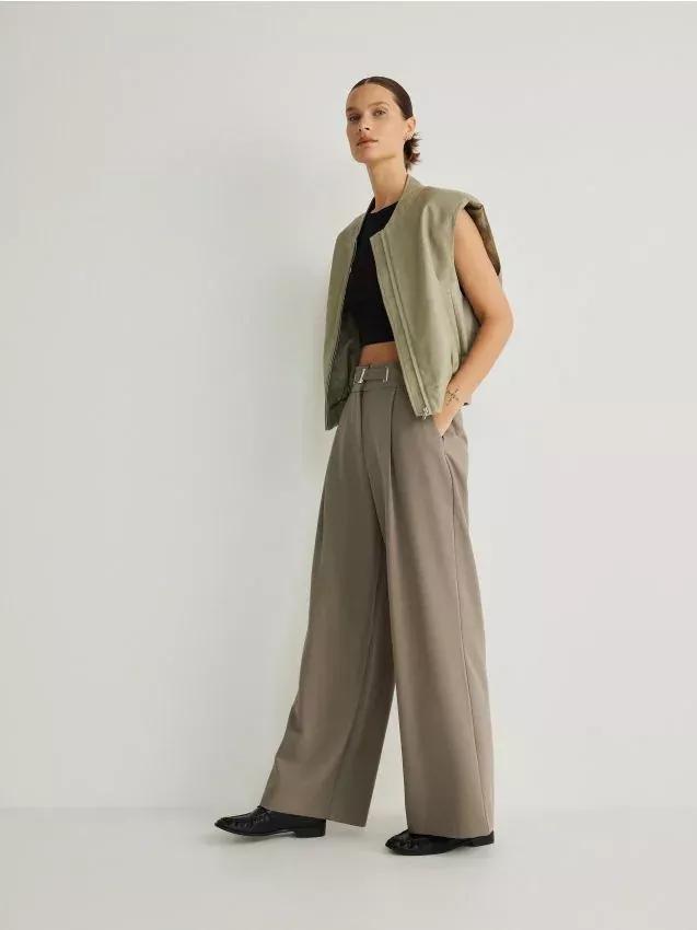 Green Wide Leg Trousers, , large image number 0
