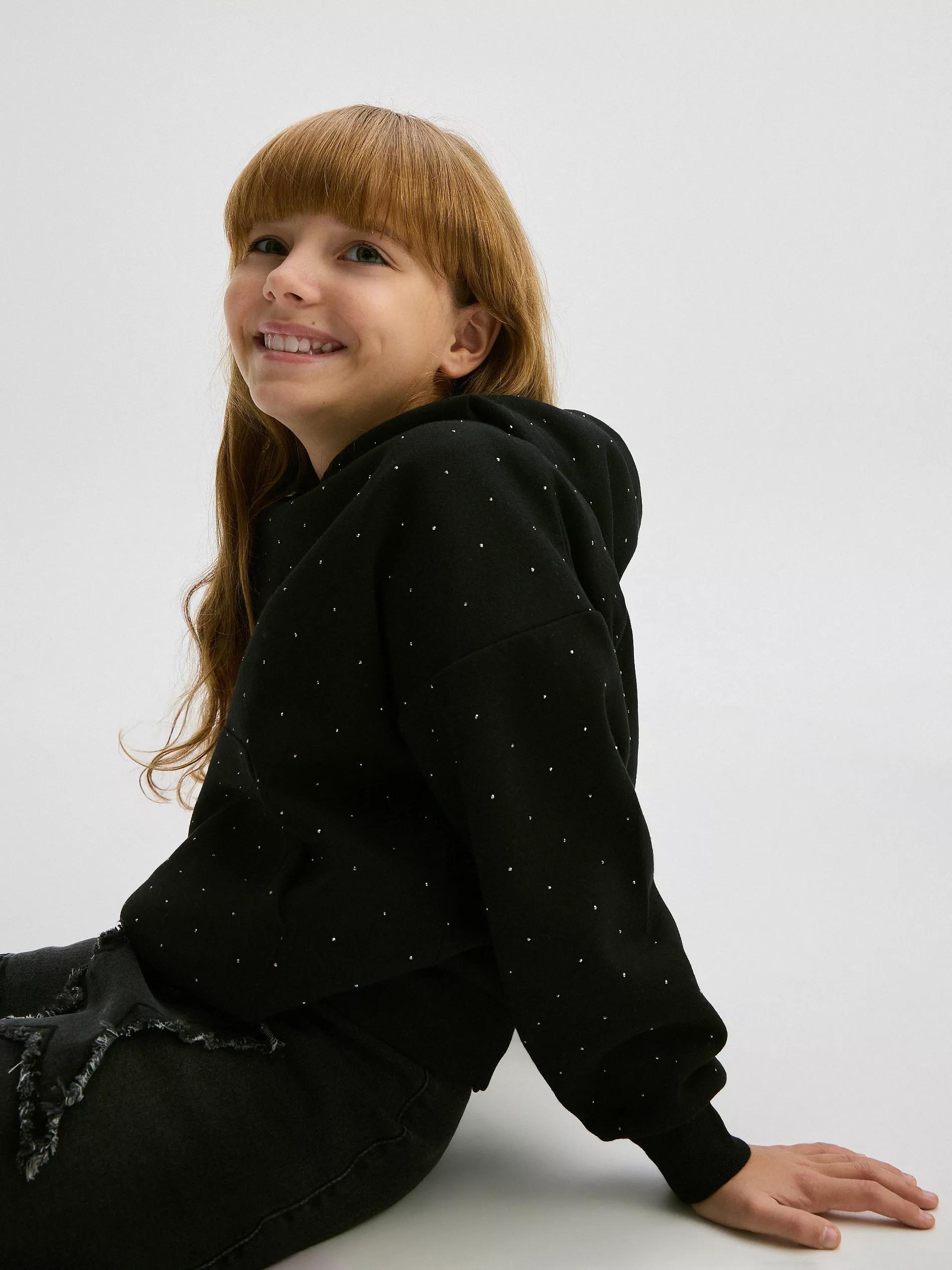 BLACK Sweatshirt with cubic zirconias, , large image number 1