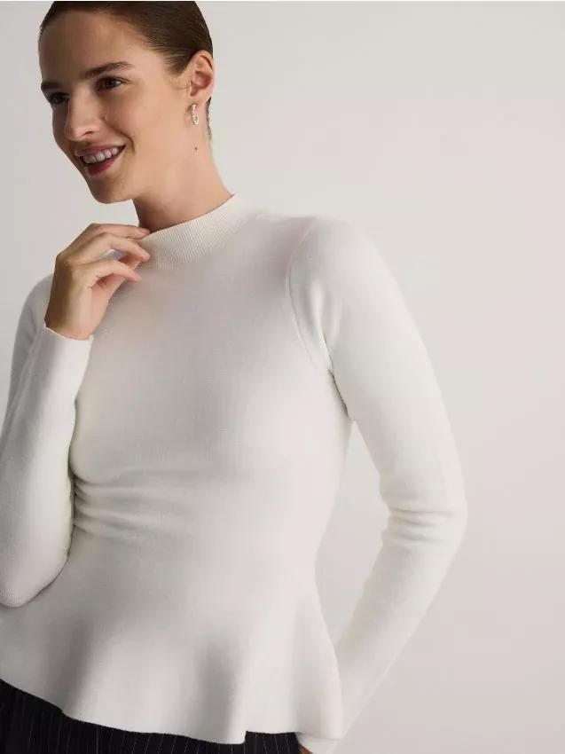 Cream Peplum Sweater, , large image number 0