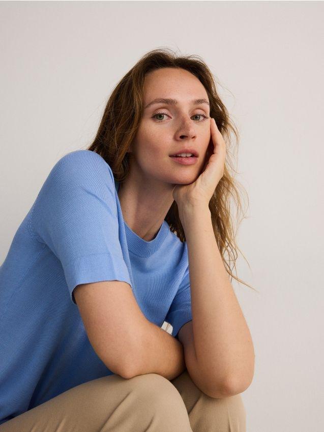 Blue Silk Blend Blouse, , large image number 0