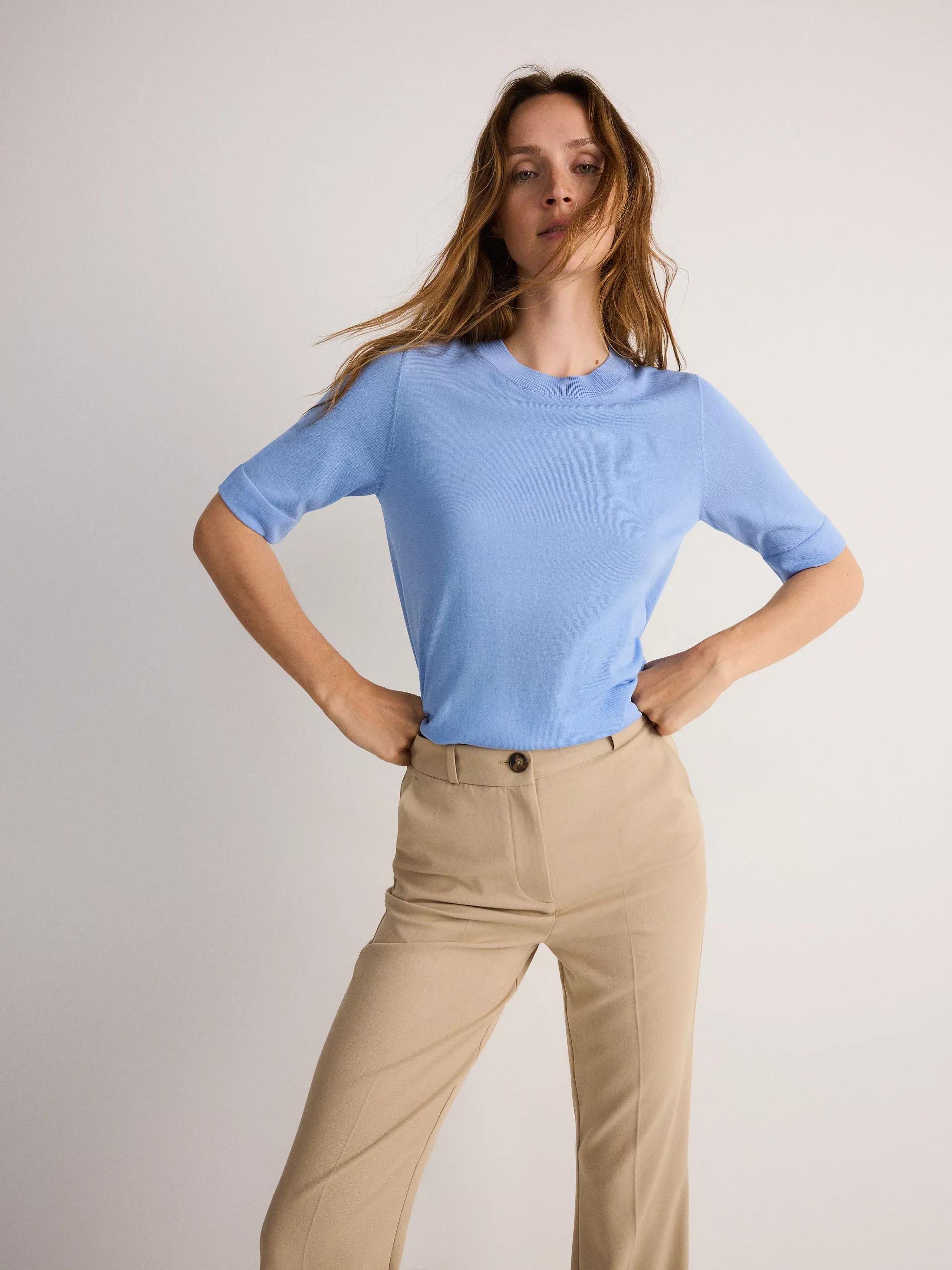 Blue Silk Blend Blouse, , large image number 2