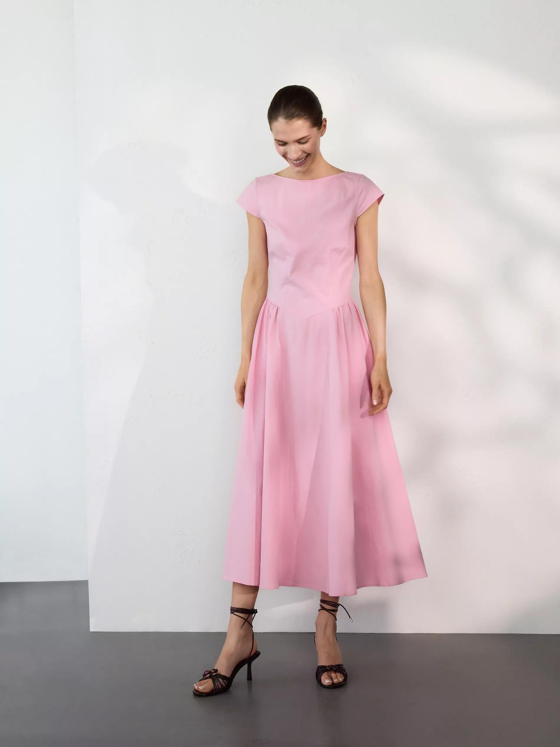 Pink Midi Dress With Pleats, , large image number 0