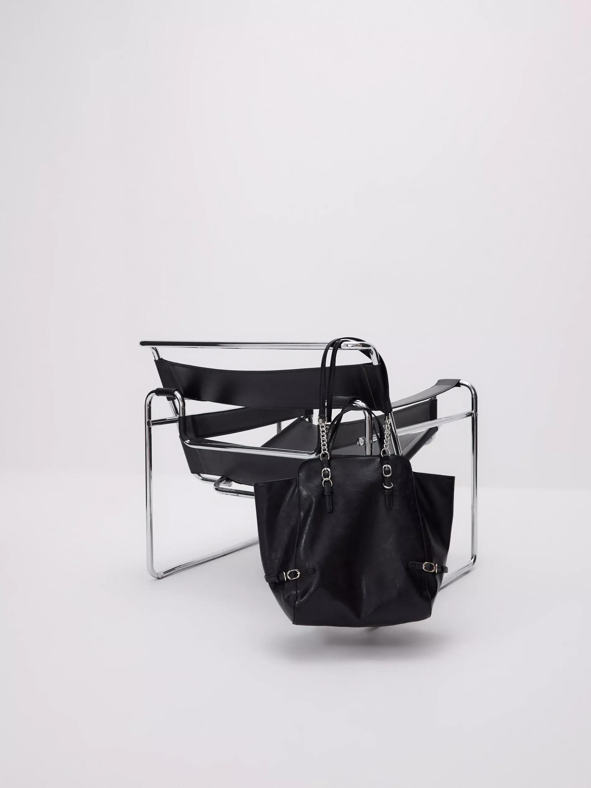 Black Shopper Bag With Buckles, Black, large image number 5