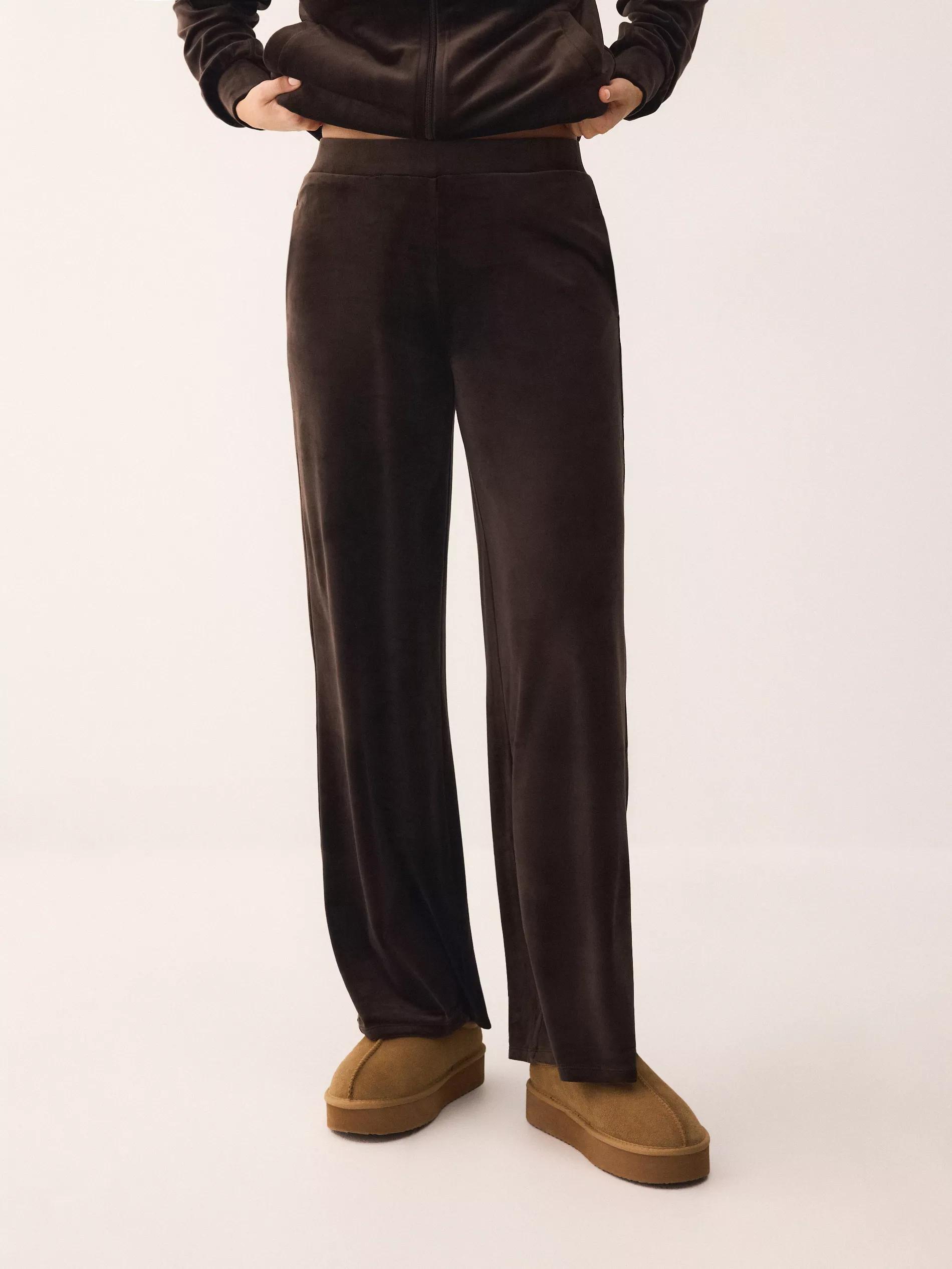 Brown Velour Trousers, Brown, large image number 1