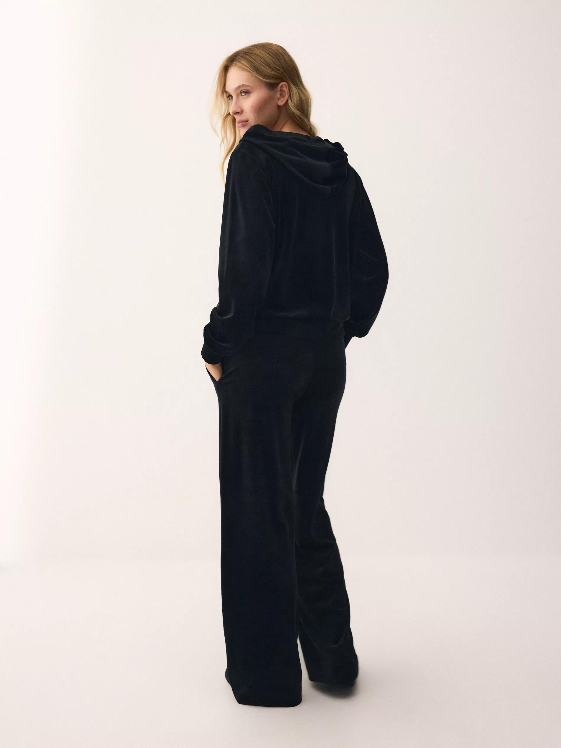 Black Velour Trousers, Black, large image number 1