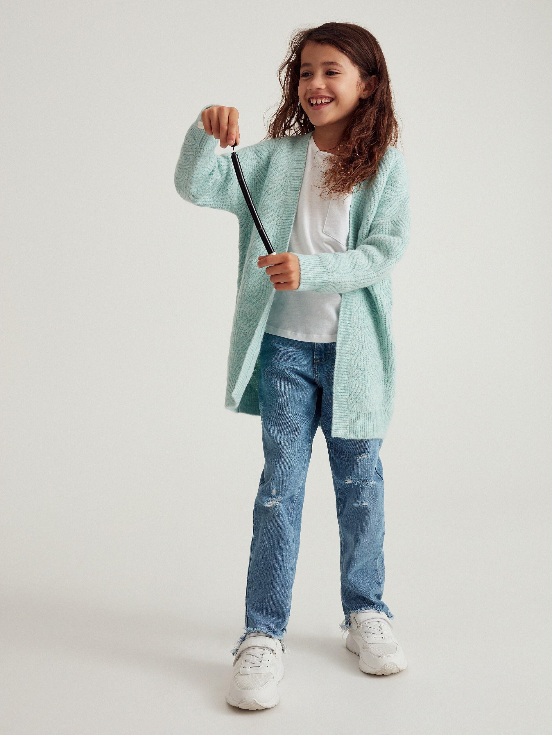 Light Turquoies Cardigan With A Decorative Weave, Kids Girl, , large image number 2