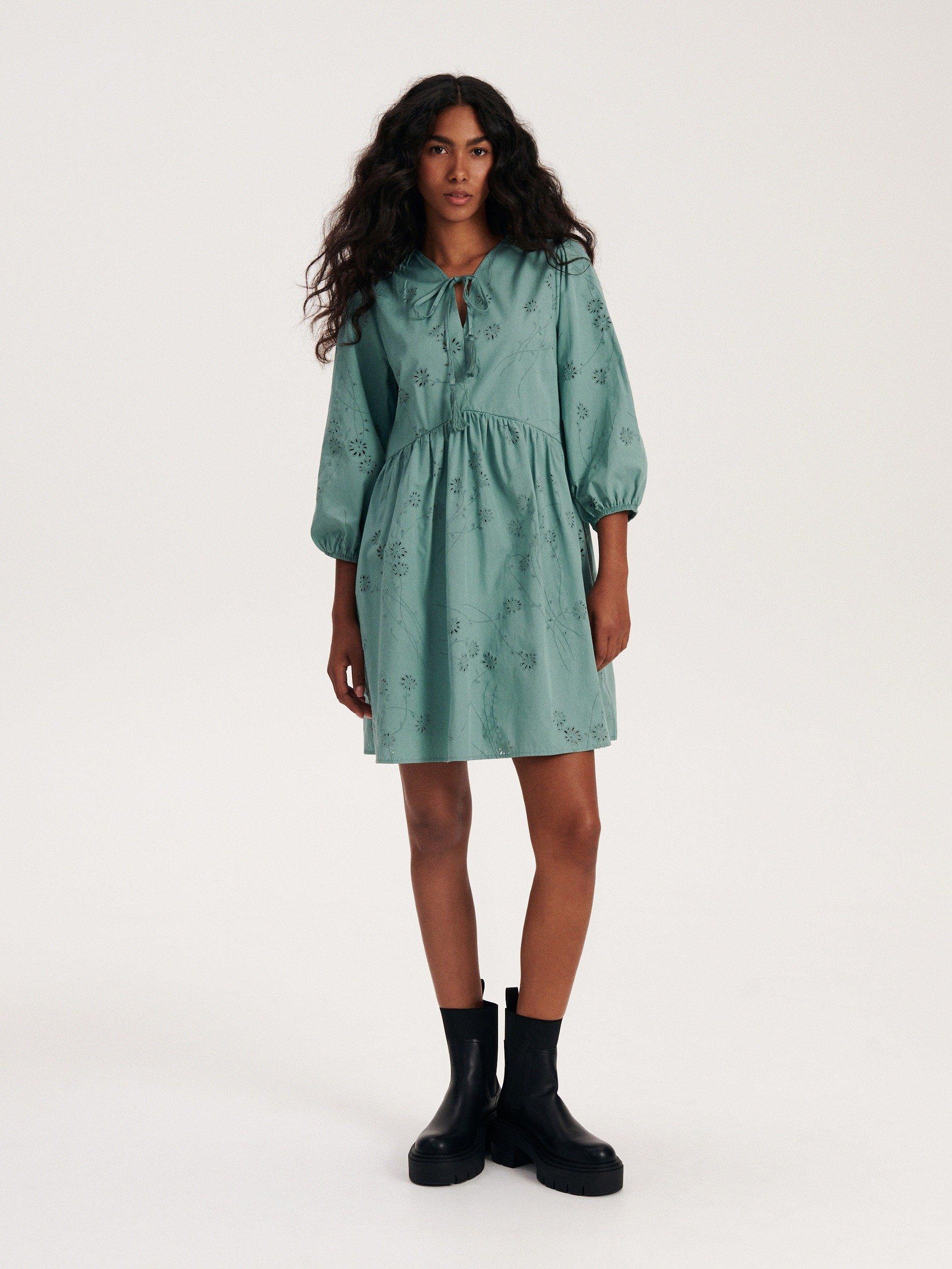 Green Openwork Pattern Dress, , large image number 0