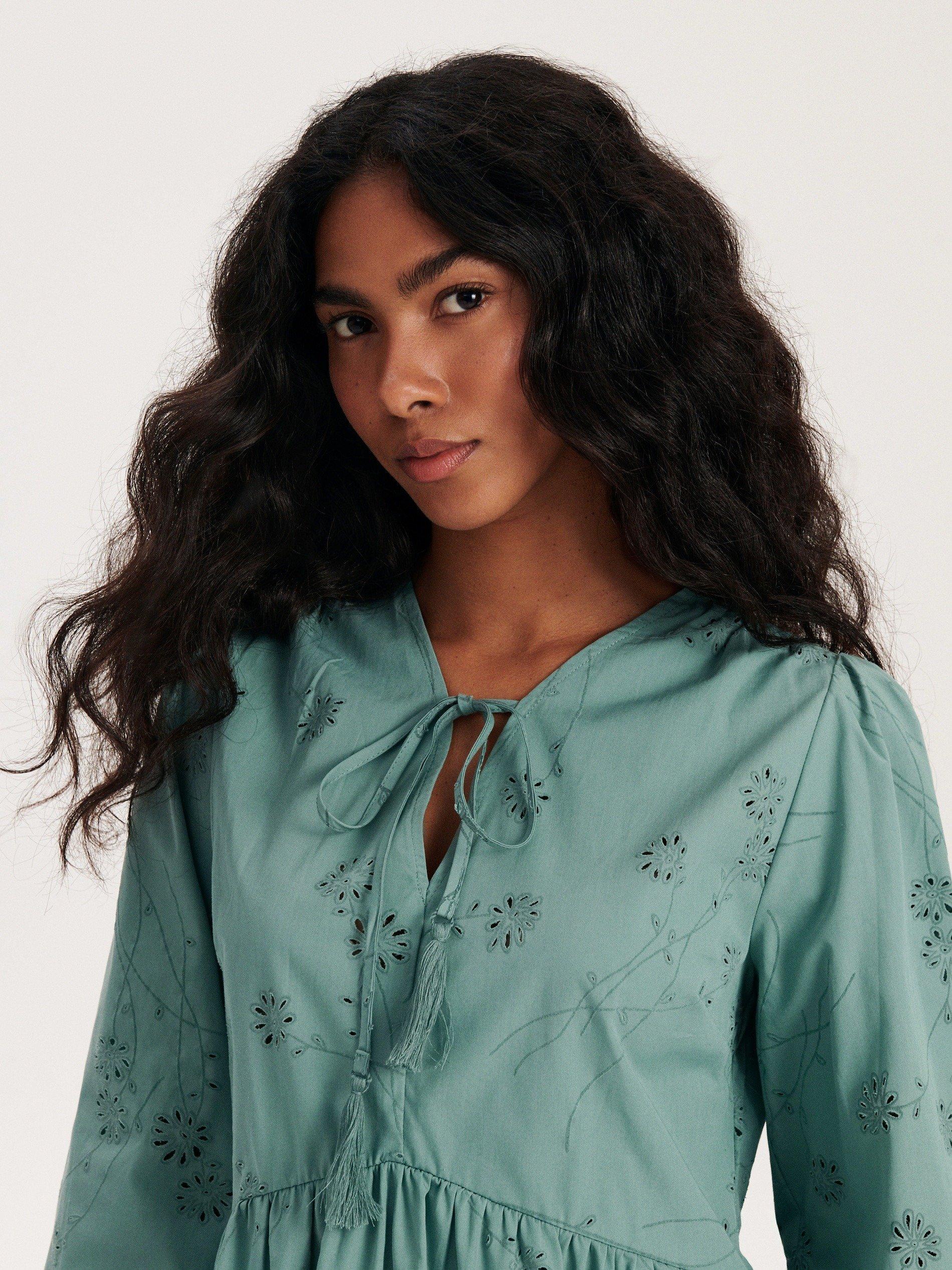 Green Openwork Pattern Dress, , large image number 1