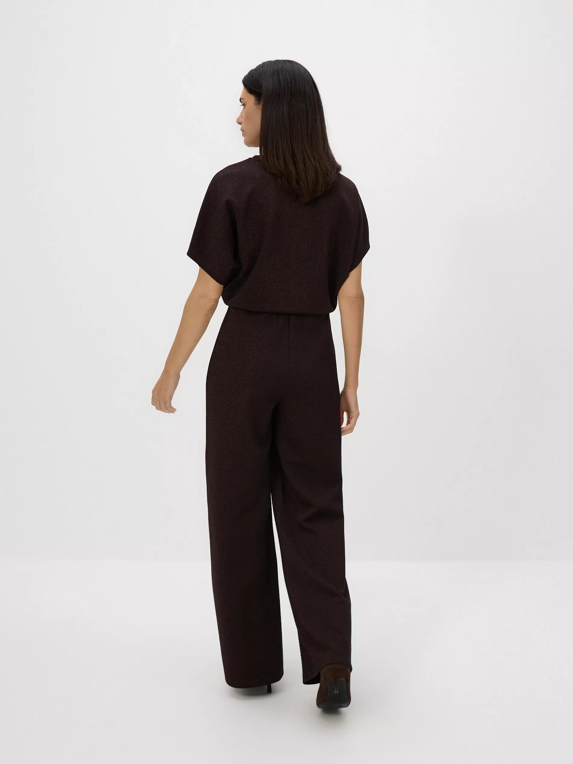 Brown Wide Leg Trousers With Metallised Yarn Blend, Brown, large image number 2