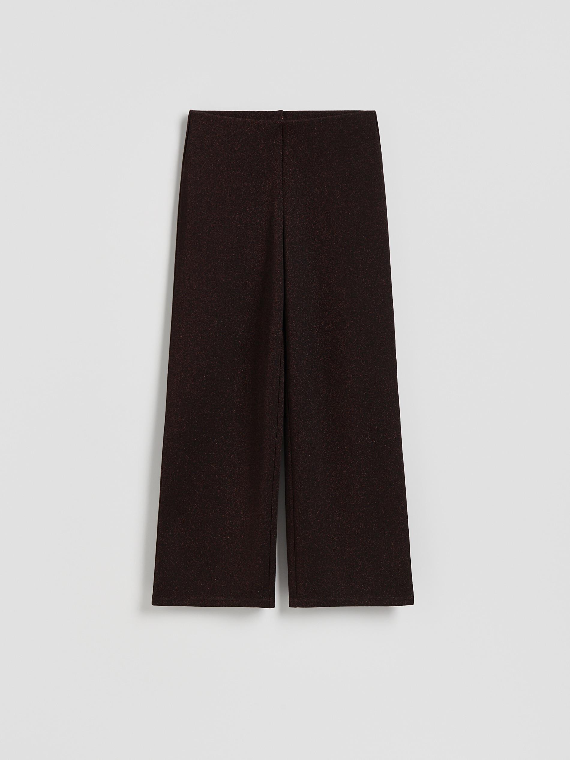 Brown Wide Leg Trousers With Metallised Yarn Blend, Brown, large image number 3