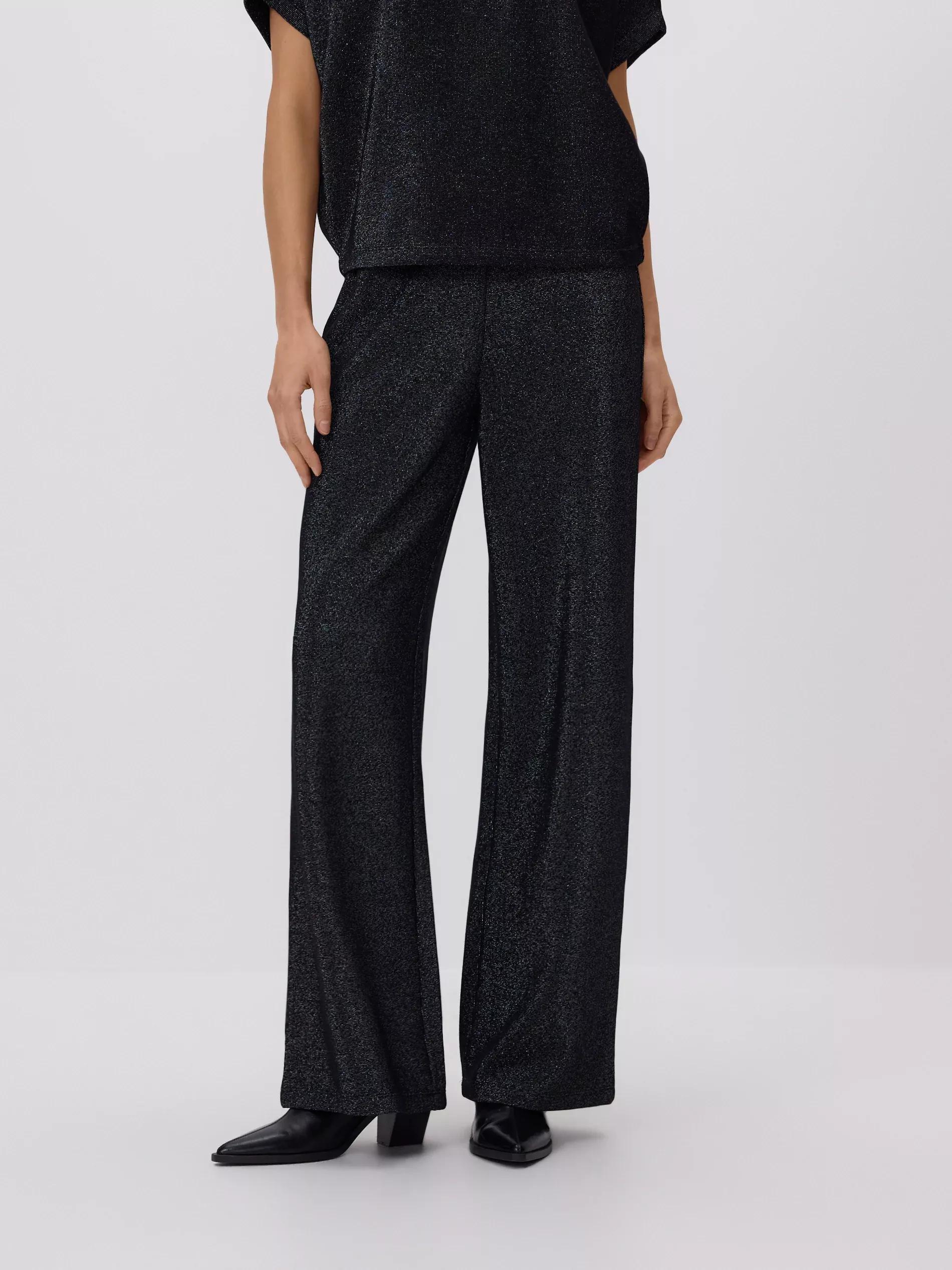 Black Wide Leg Trousers With Metallised Yarn Blend, Black, large image number 1