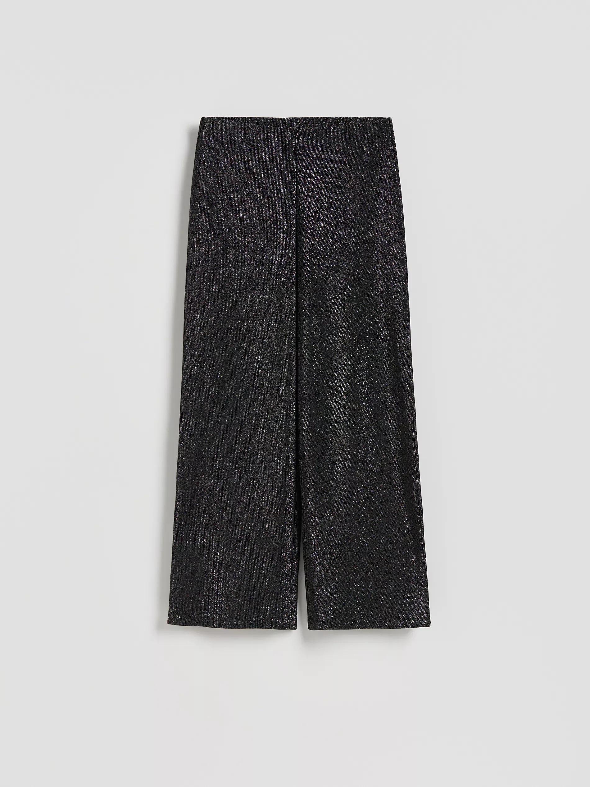 Black Wide Leg Trousers With Metallised Yarn Blend, Black, large image number 3