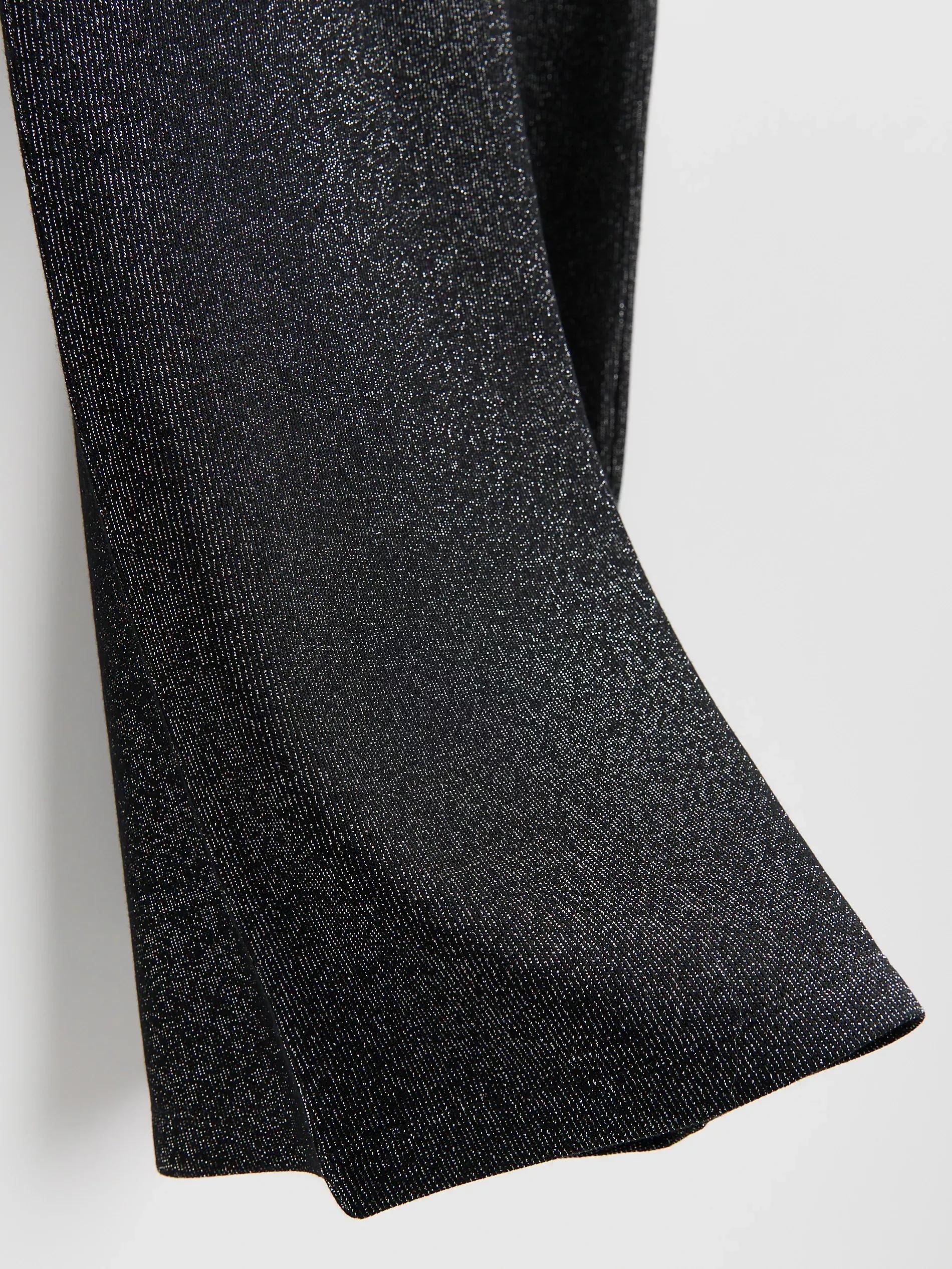 Black Wide Leg Trousers With Metallised Yarn Blend, Black, large image number 4