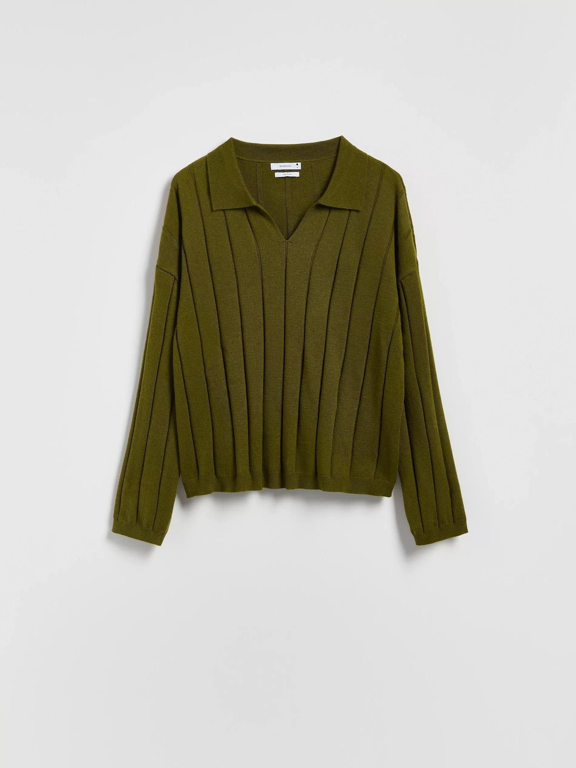 OLIVE Wool blend polo jumper, Khaki, large image number 0