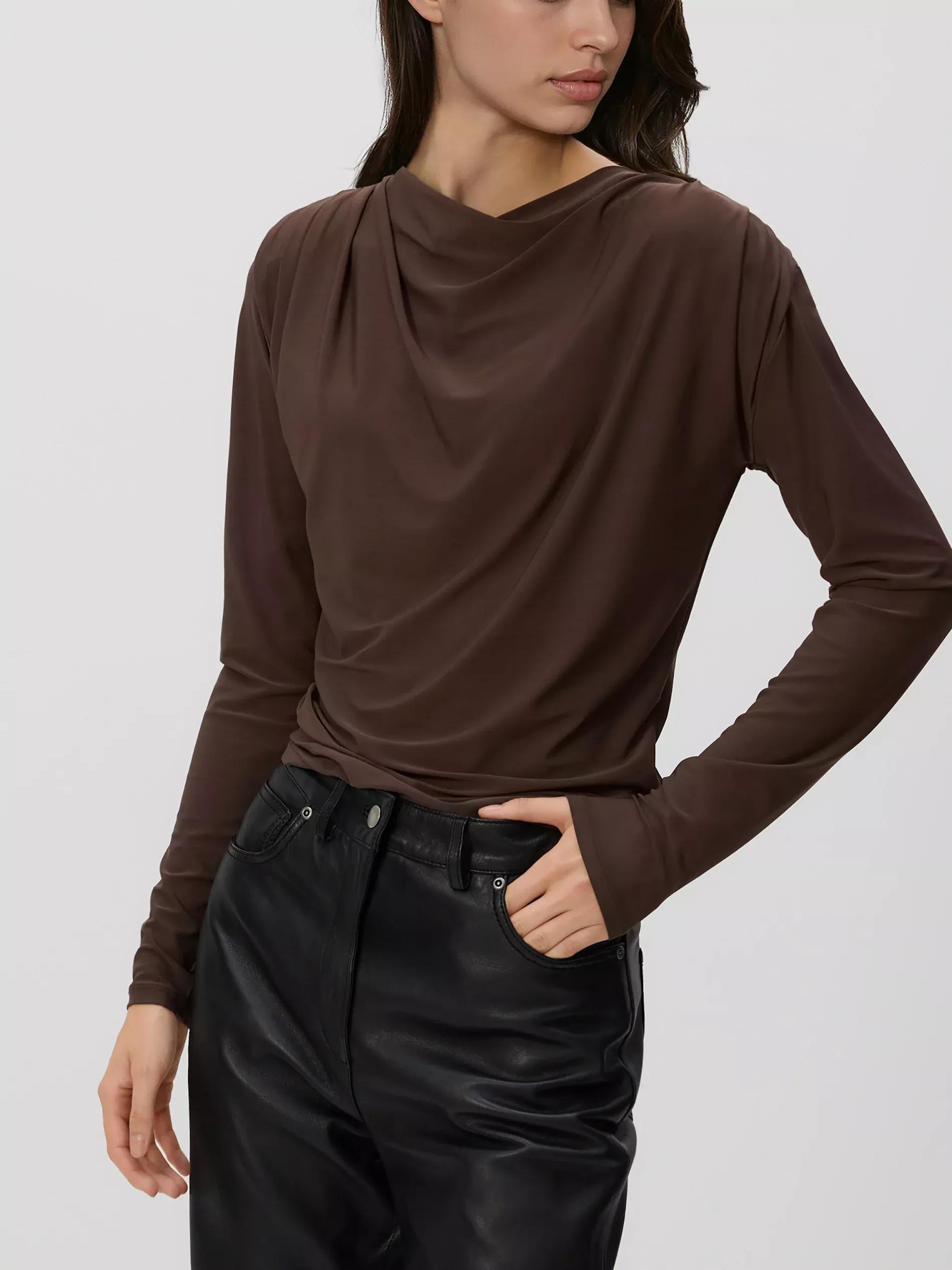 Brown Blouse With Shoulder Pads, Brown, large image number 1
