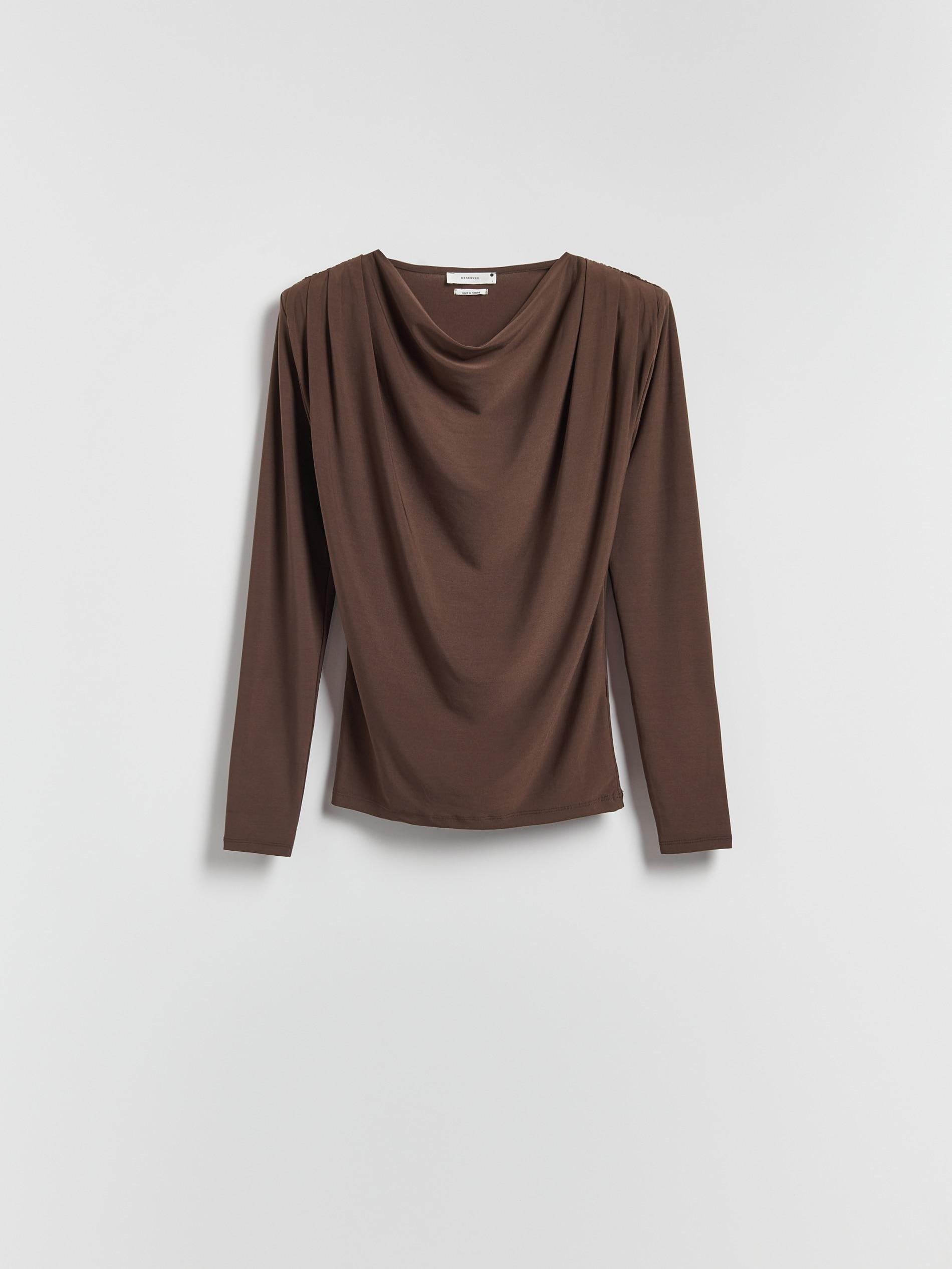 Brown Blouse With Shoulder Pads, Brown, large image number 4