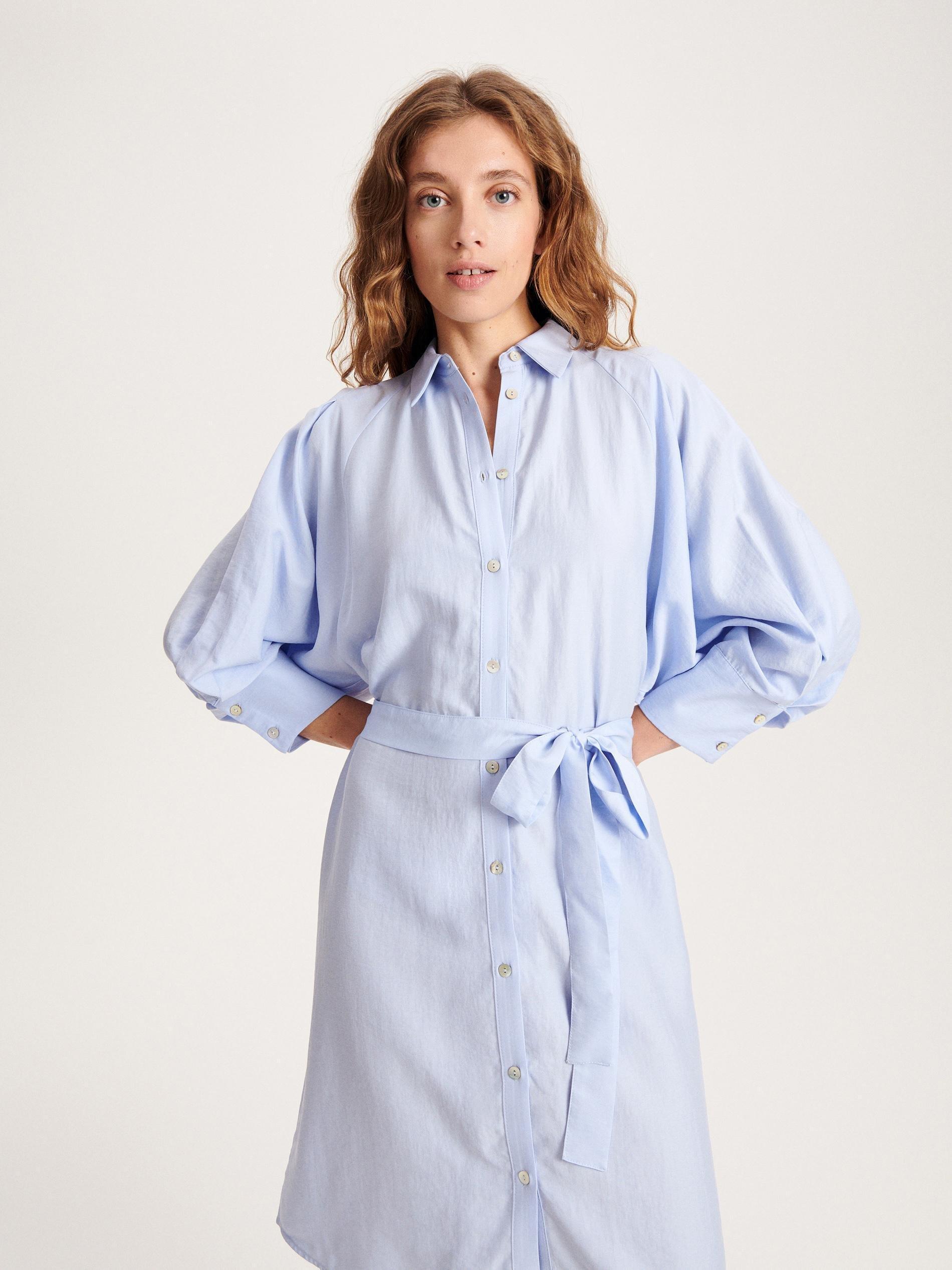 Blue Lyocell Blend Shirt Dress, , large image number 0
