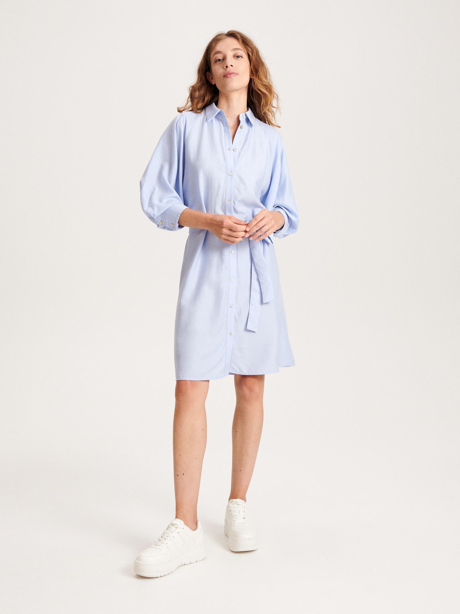 Blue Lyocell Blend Shirt Dress, , large image number 1