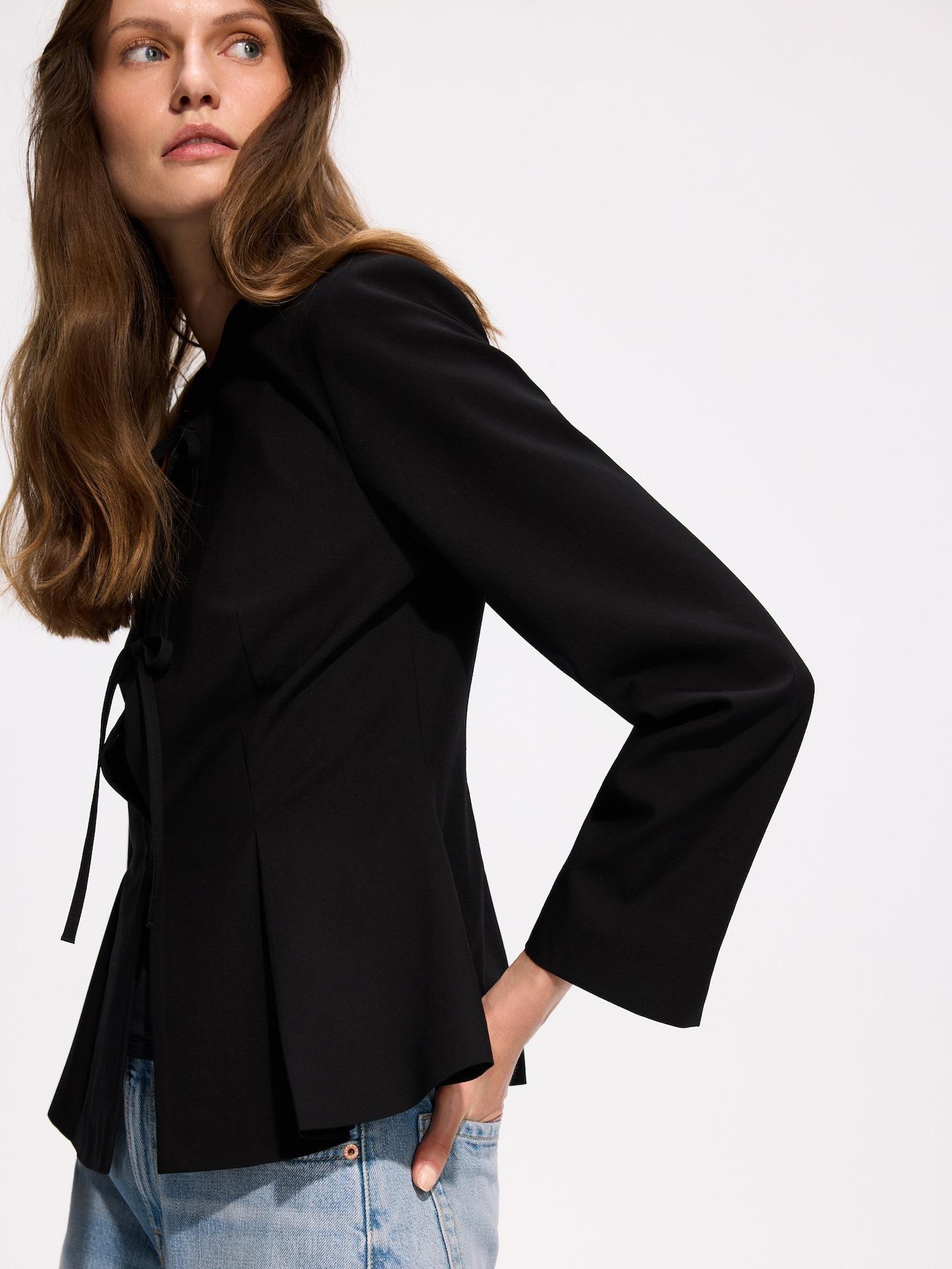 Black Blazer With Tie Detail, Black, medium