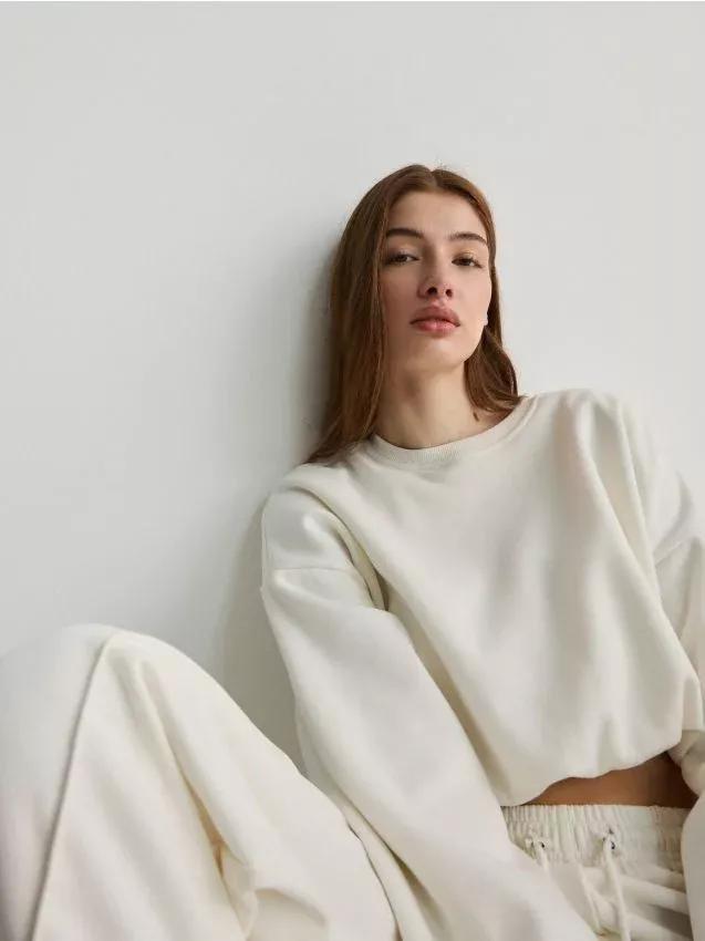 White Cropped Sweatshirt, , large image number 0