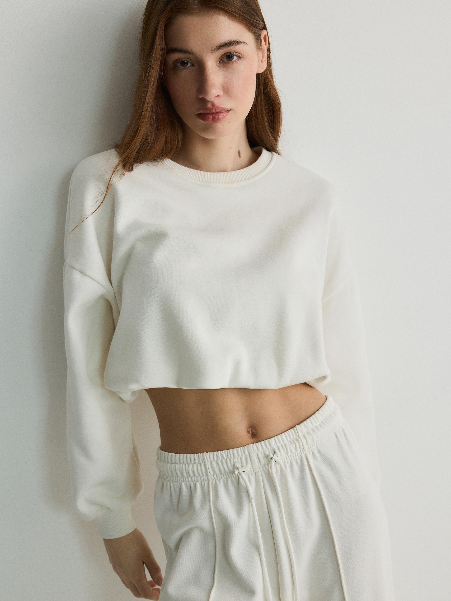 White Cropped Sweatshirt, , large image number 2