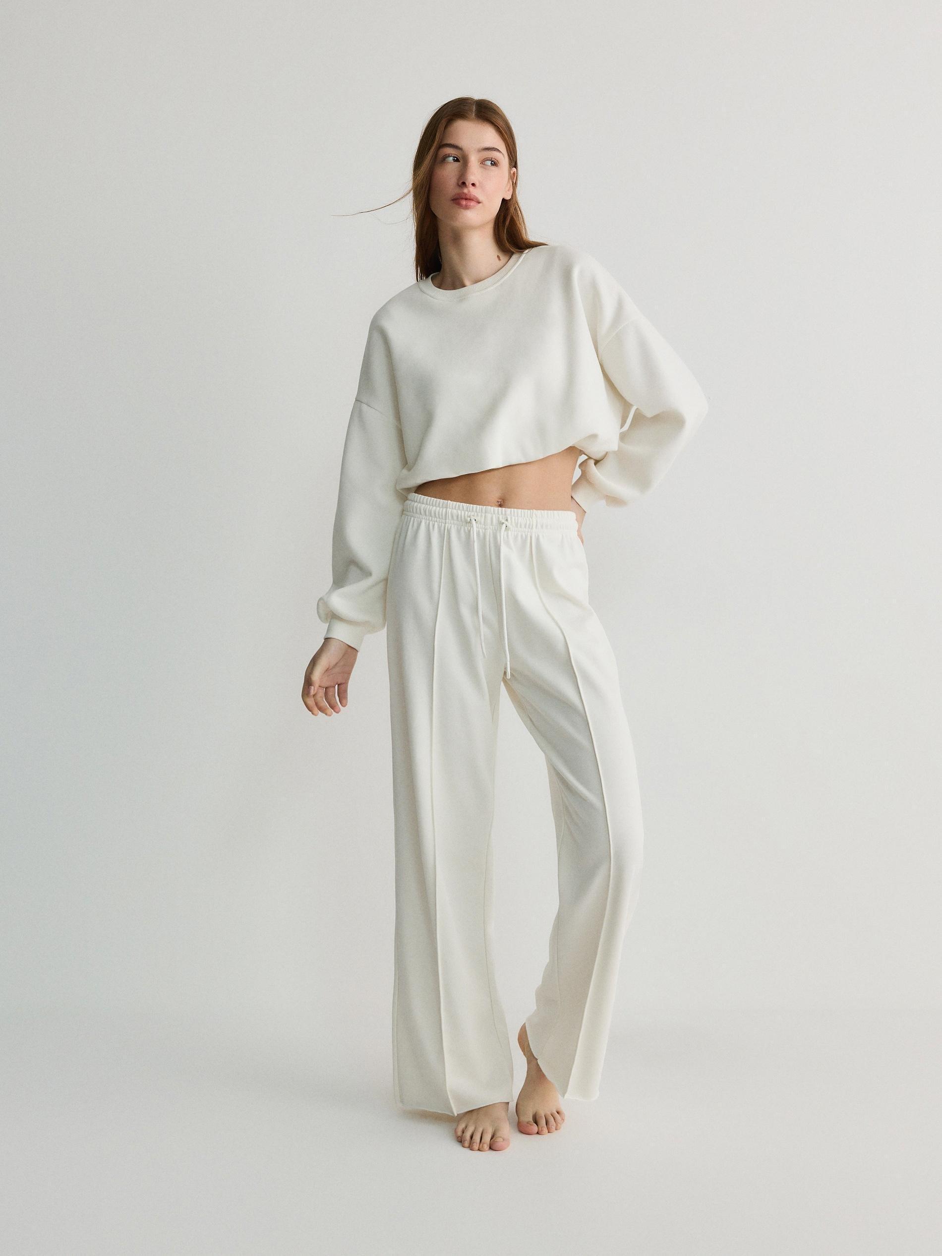 White Cropped Sweatshirt, , large image number 3