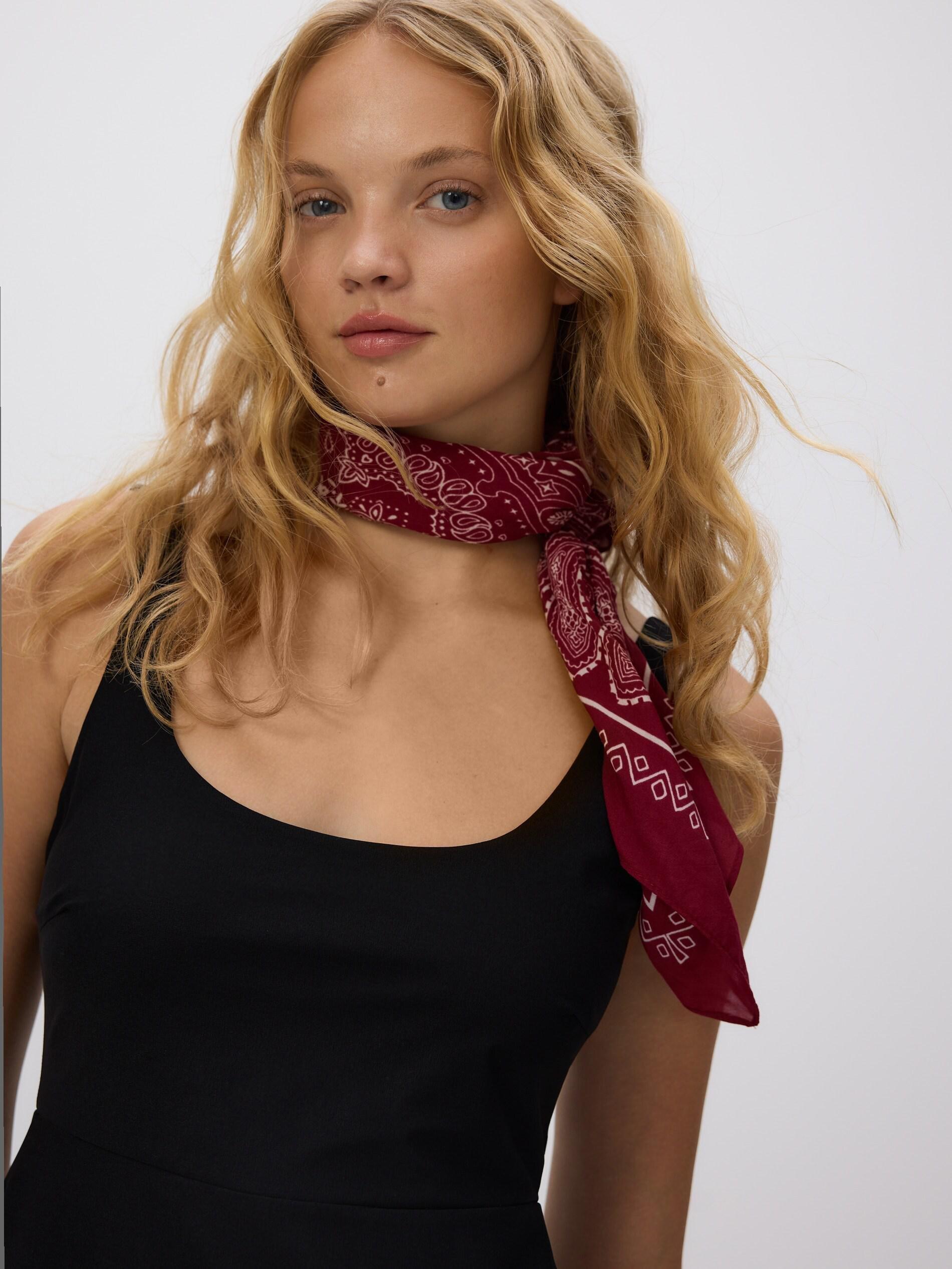 Maroon Patterned Neckerchief, Burgundy, medium