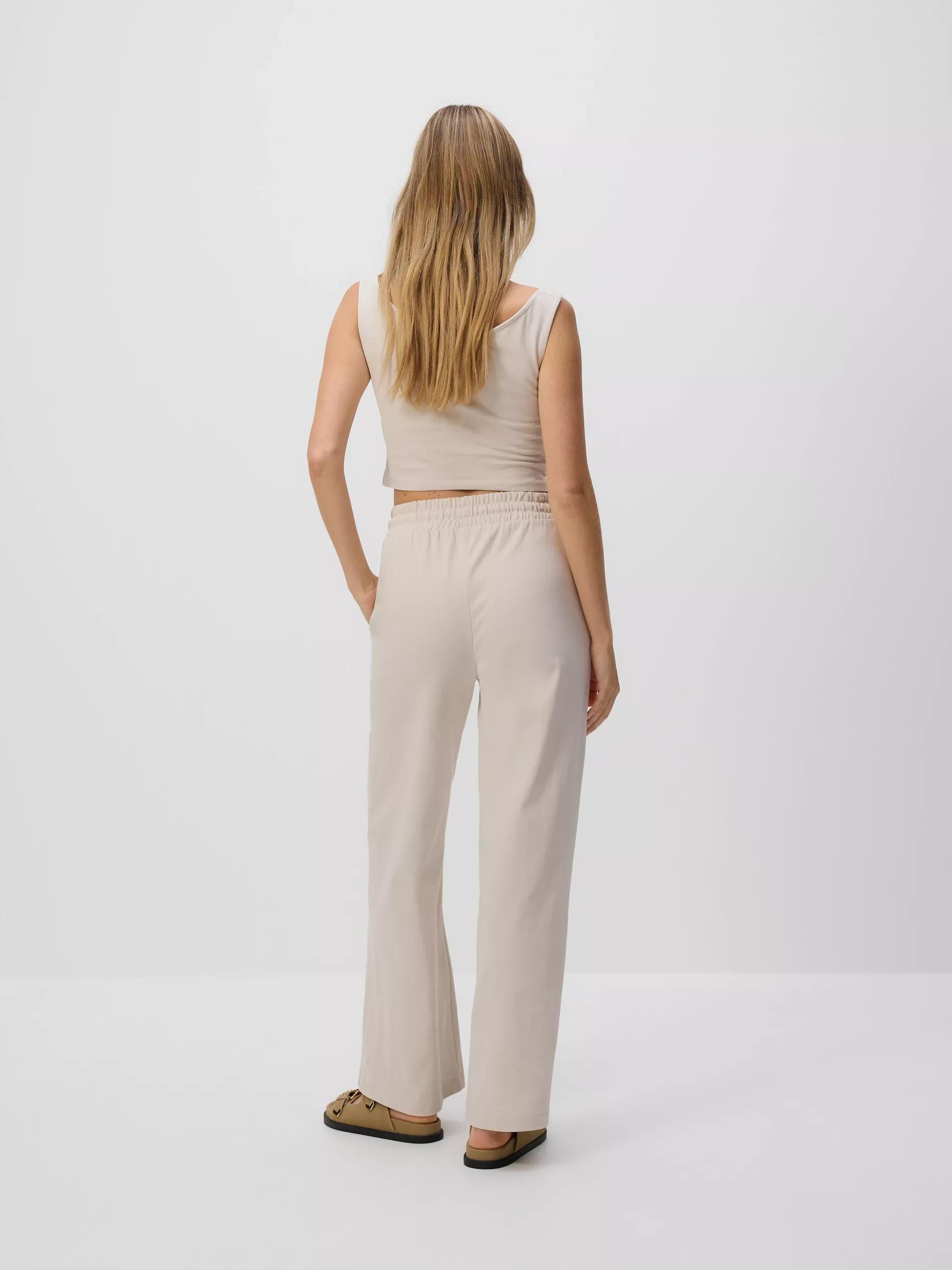 Beige Cotton Trousers, , large image number 1