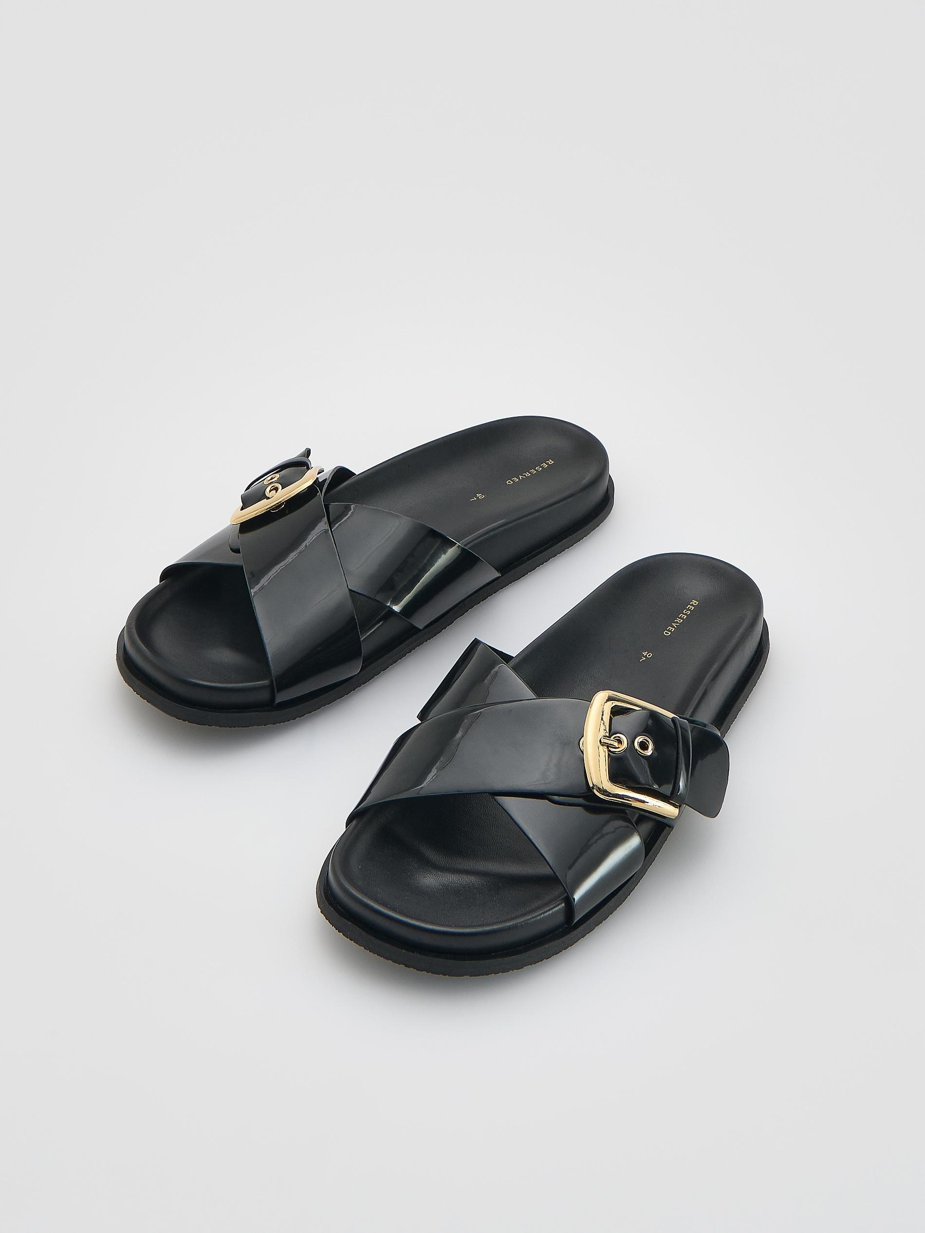 Black Sliders With Buckle, Black, large image number 0