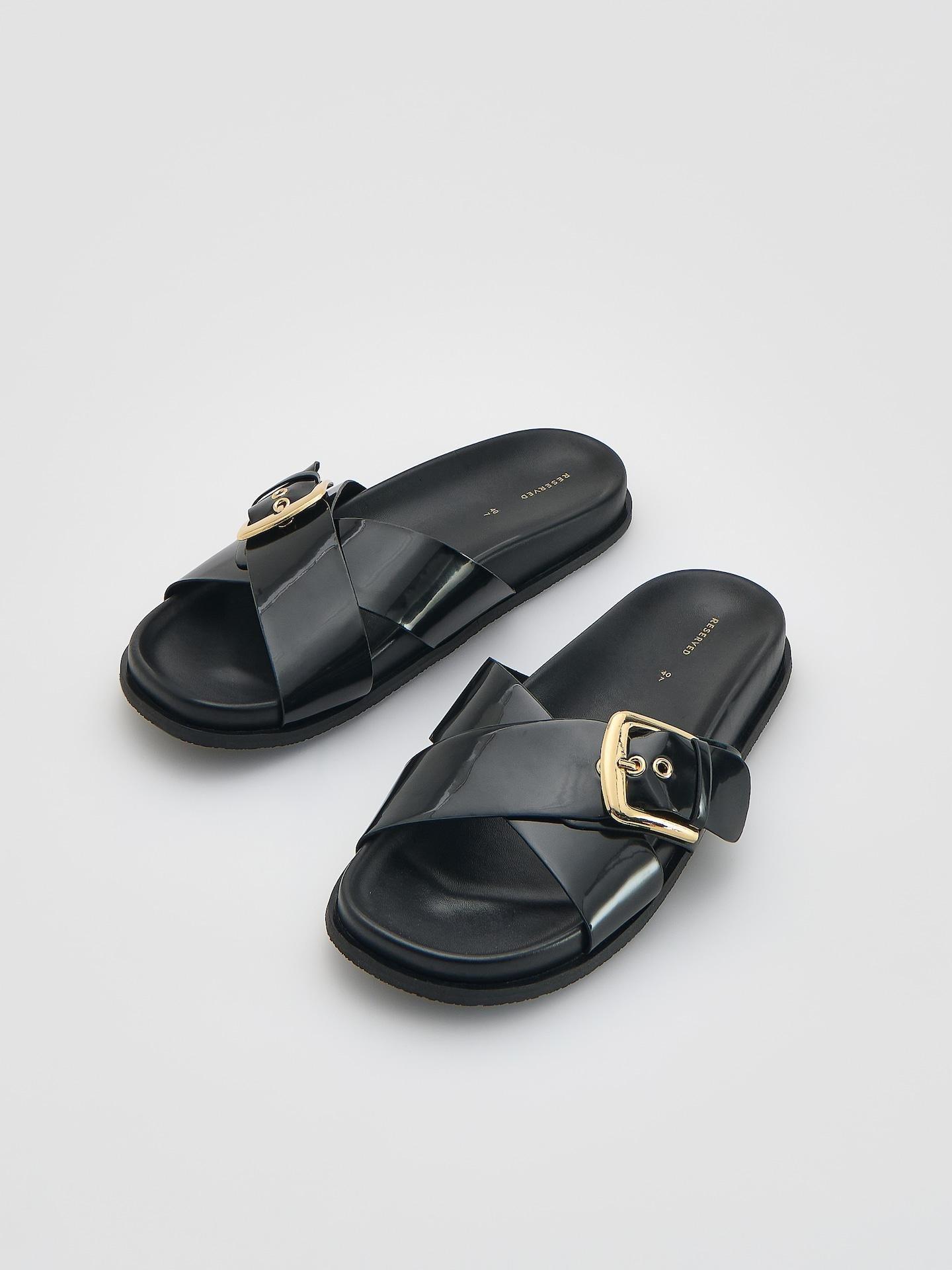 Black Sliders With Buckle, Black, large image number 0