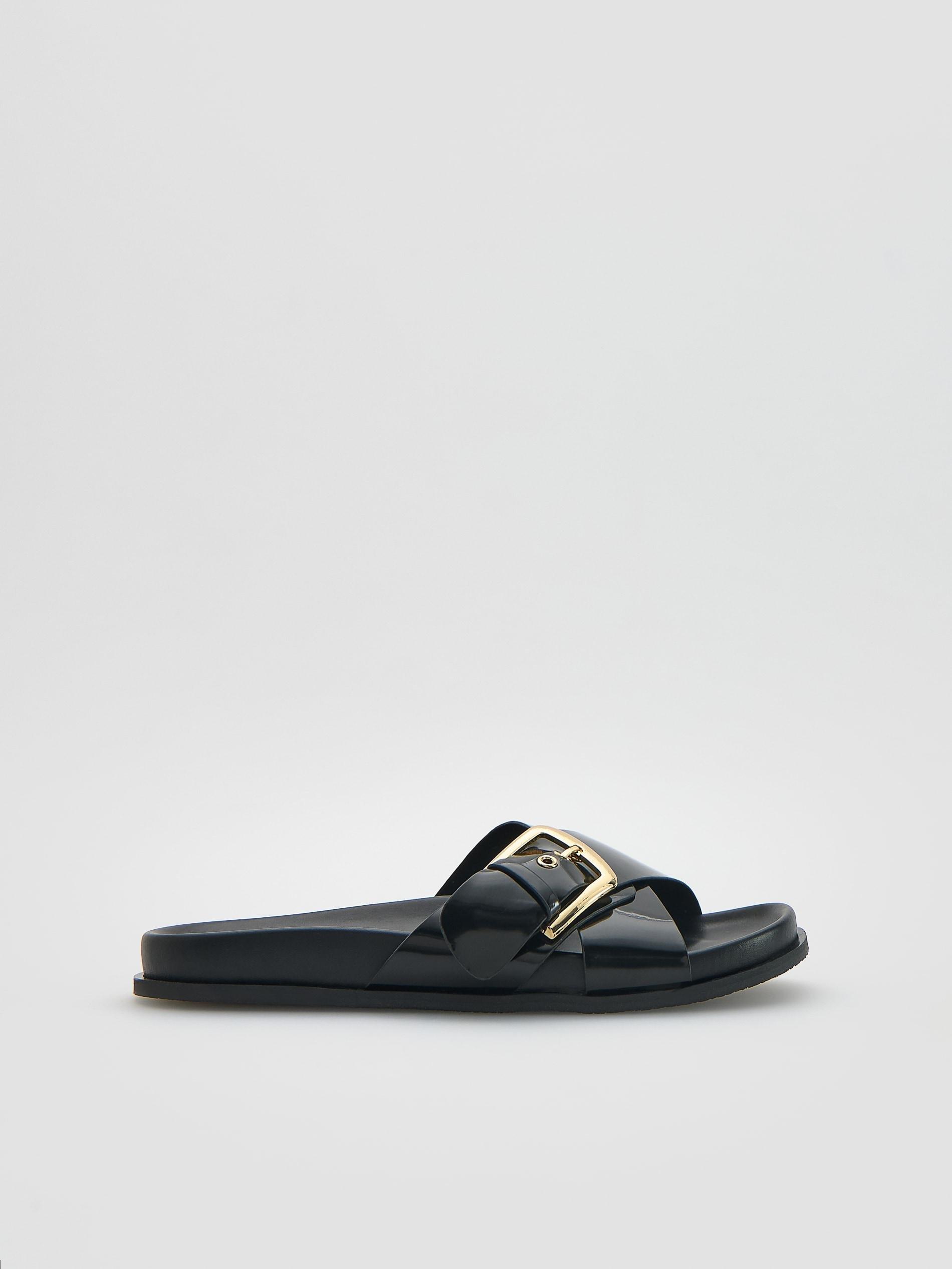 Black Sliders With Buckle, Black, large image number 1