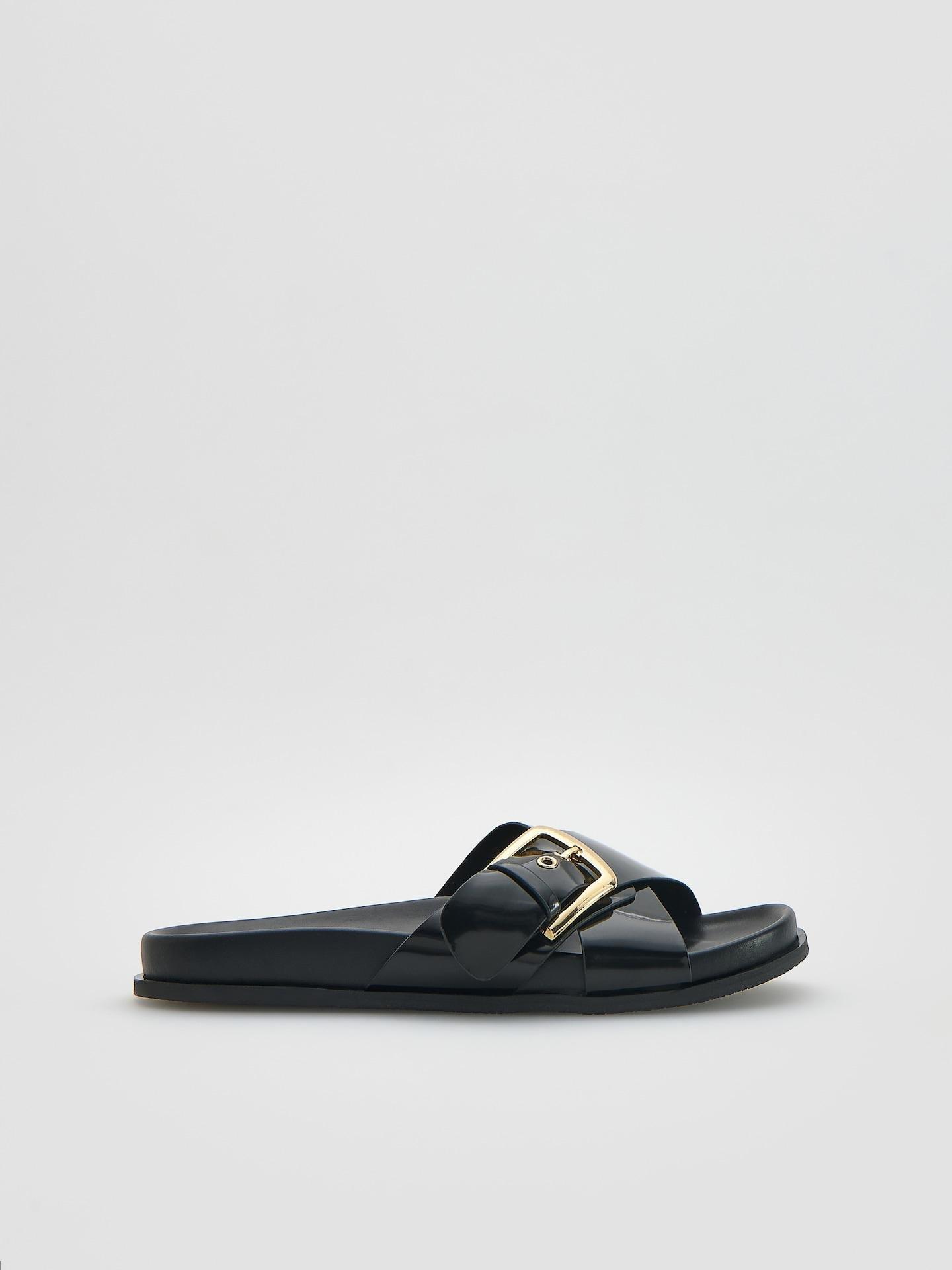 Black Sliders With Buckle, Black, large image number 1