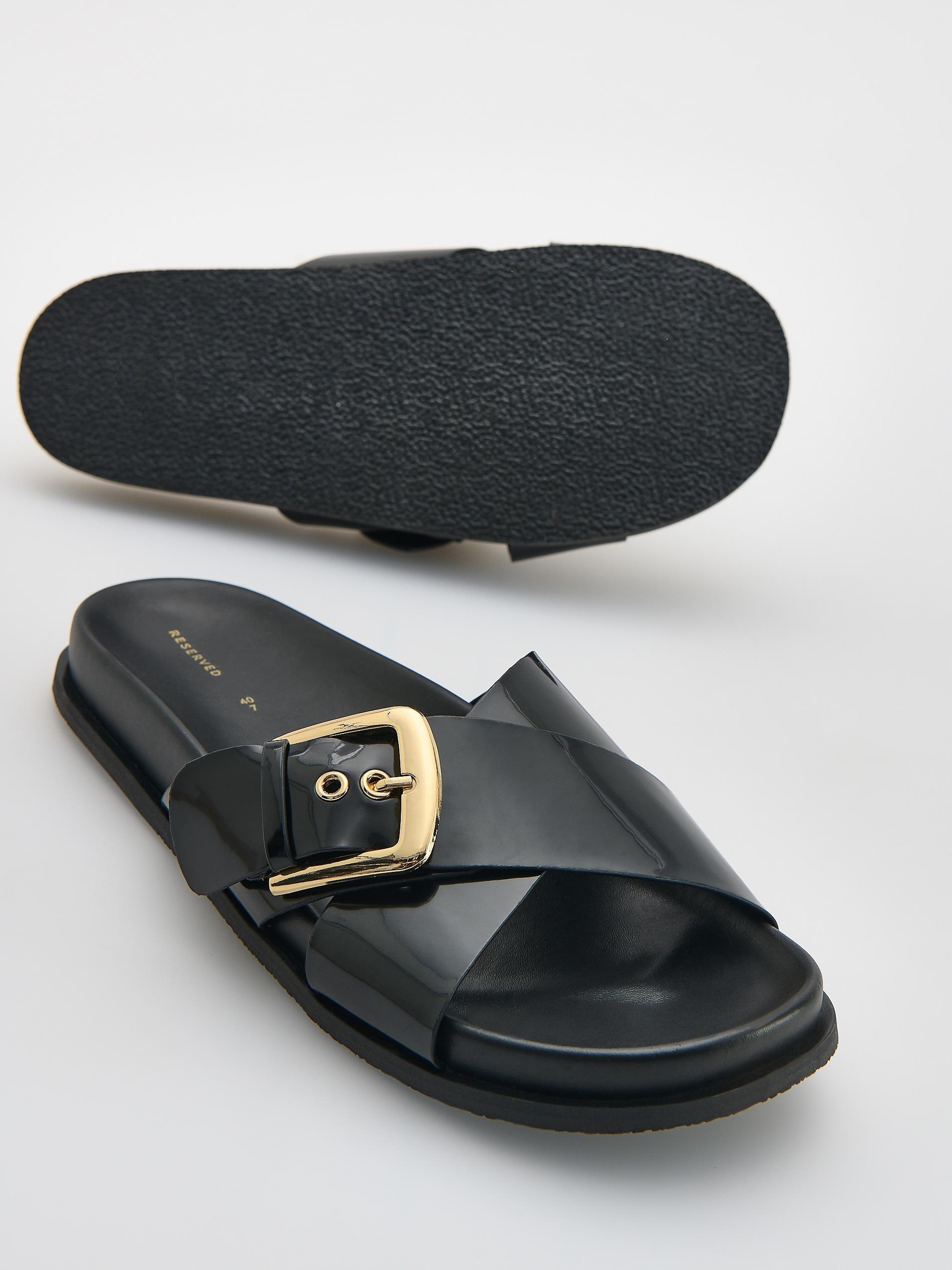 Black Sliders With Buckle, Black, large image number 2