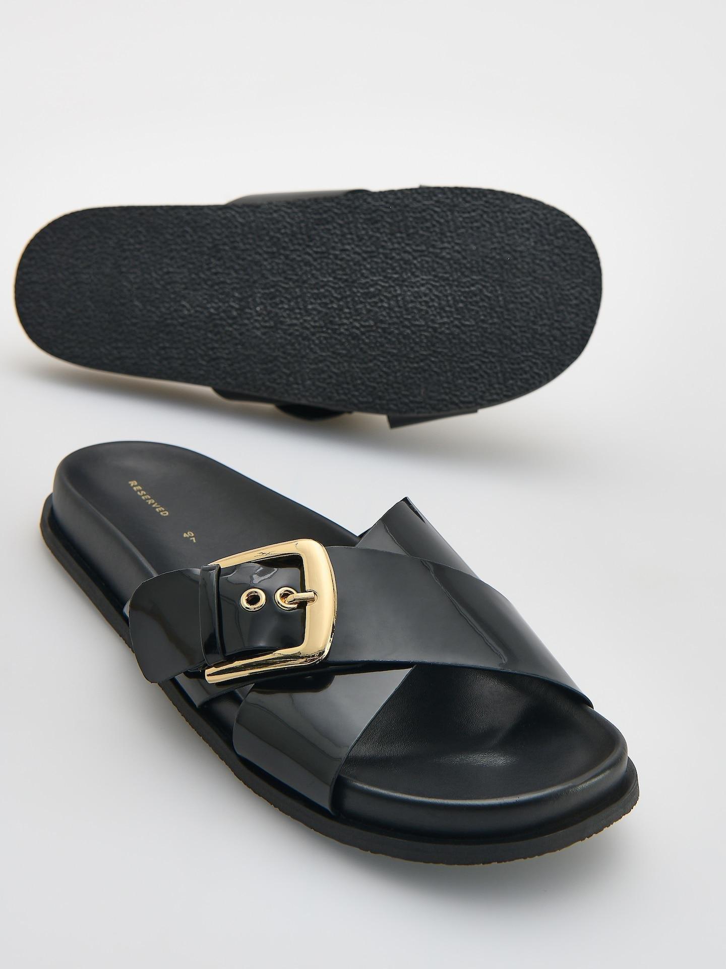 Black Sliders With Buckle, Black, large image number 2