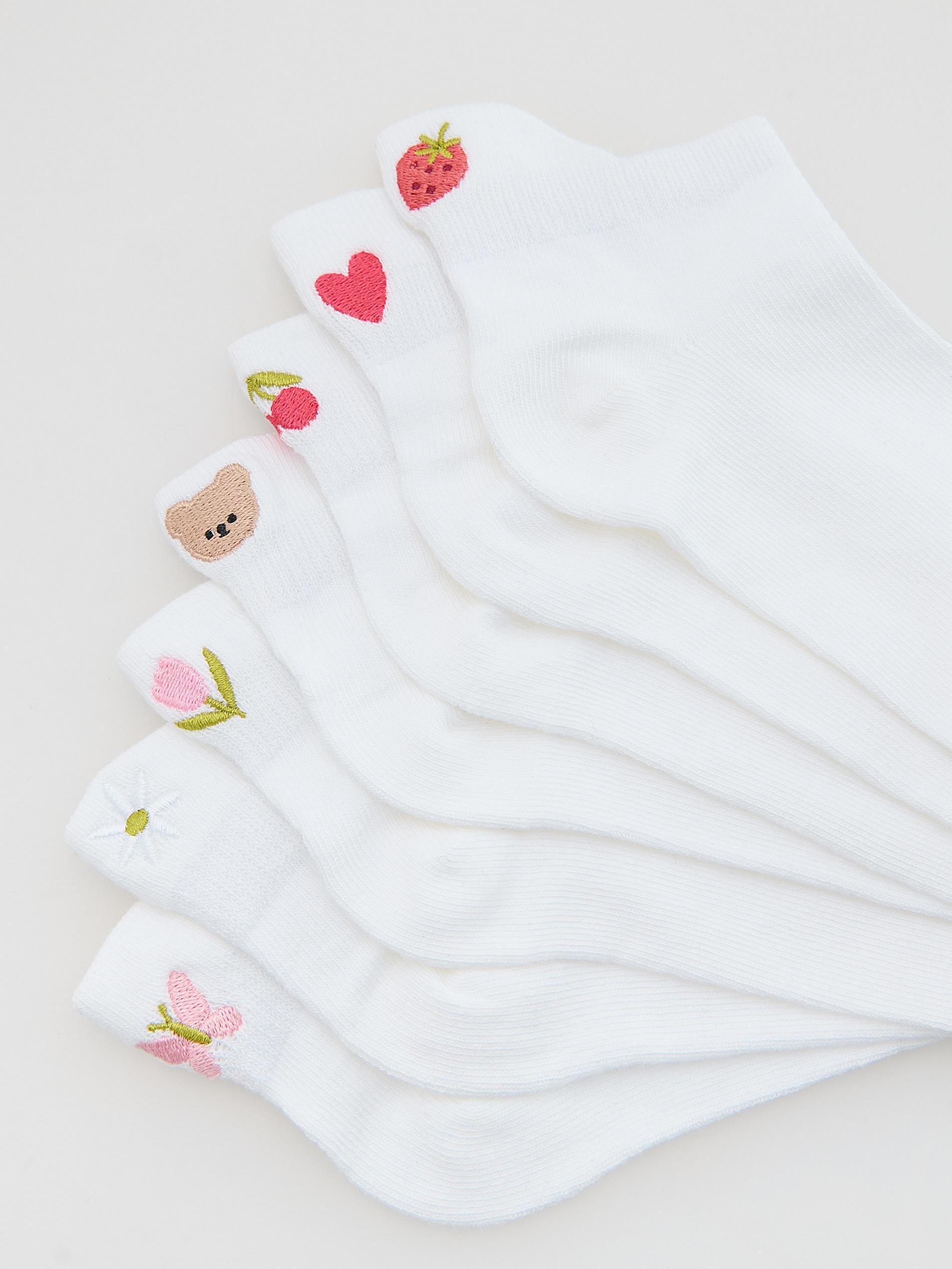 White 7-Pack Embroidered Socks, White, large image number 0