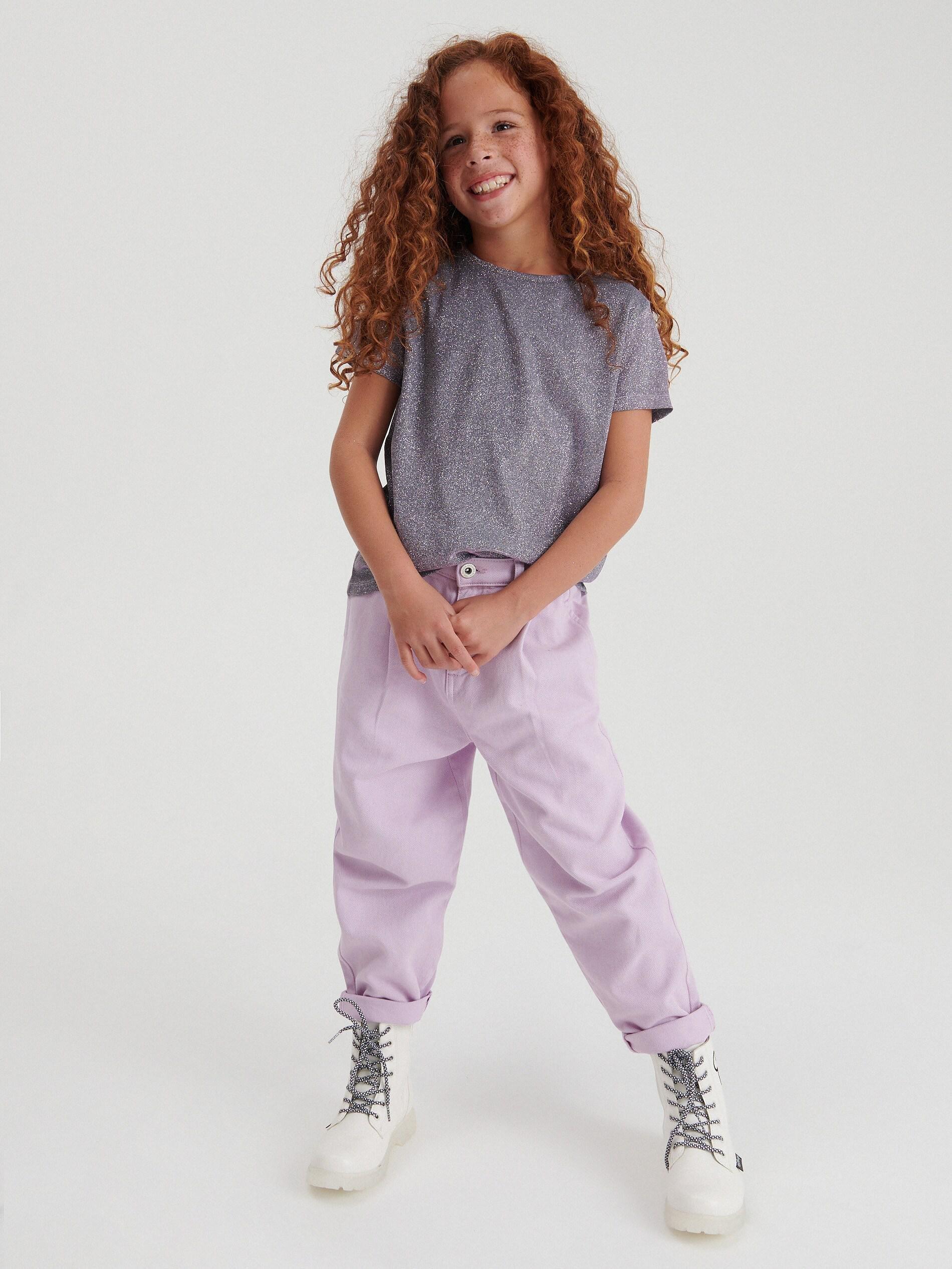 Purple Metallic Thread T-Shirt, Kids Girl, , large image number 1