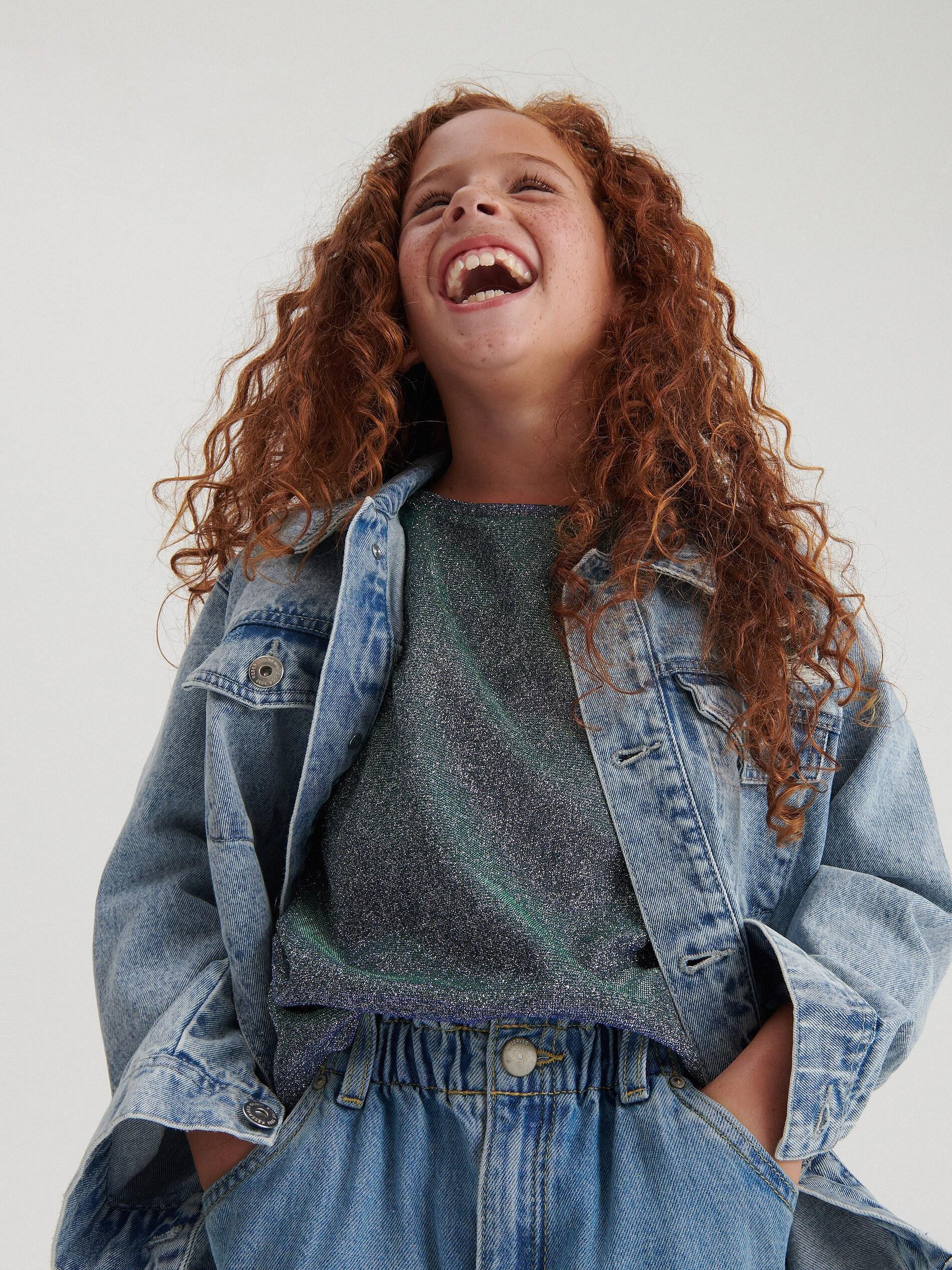 Grey T-Shirt With Lurex Thread, Kids Girl, , large image number 0