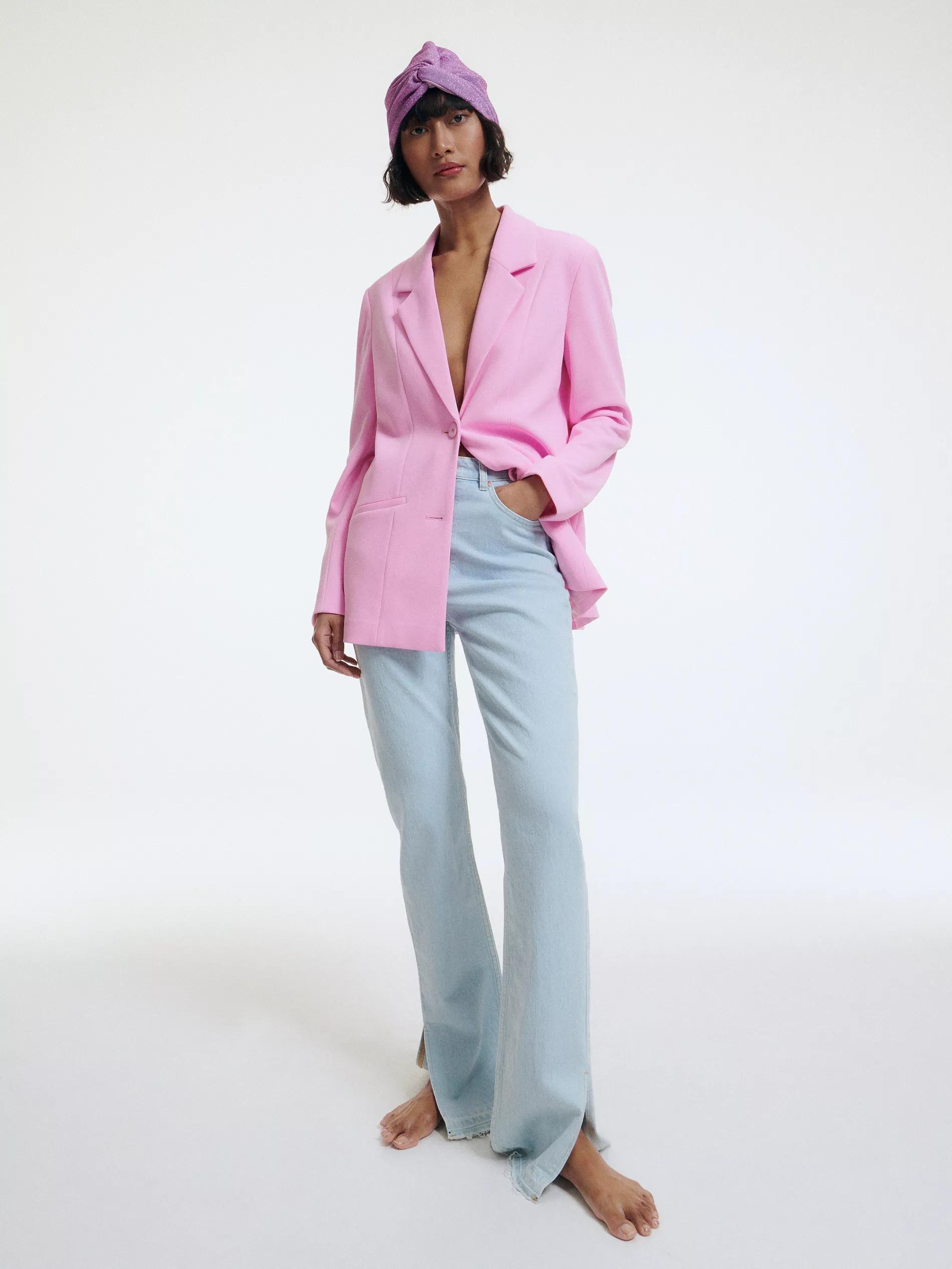 Pastel Pink Plain Blazer, , large image number 0