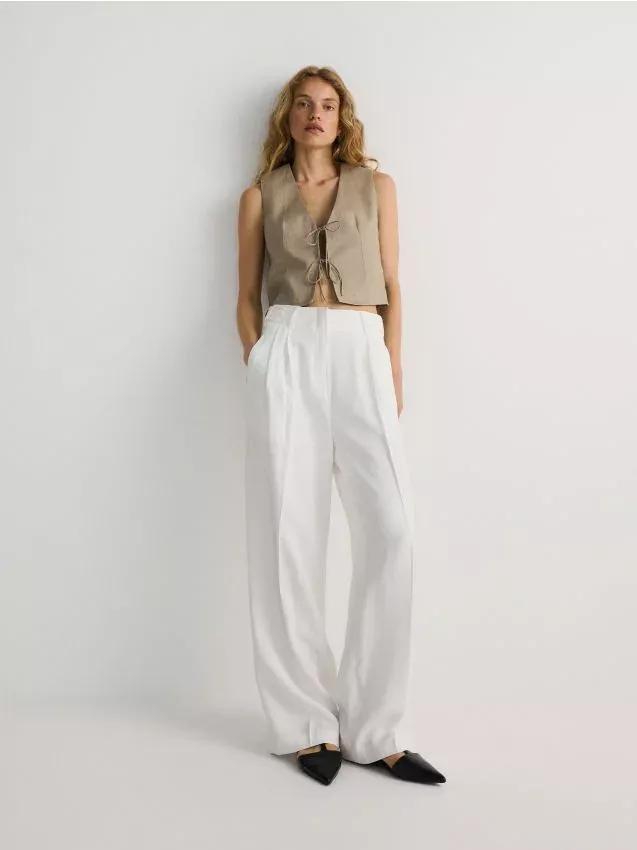 White Viscose Rich Trousers, , large image number 0