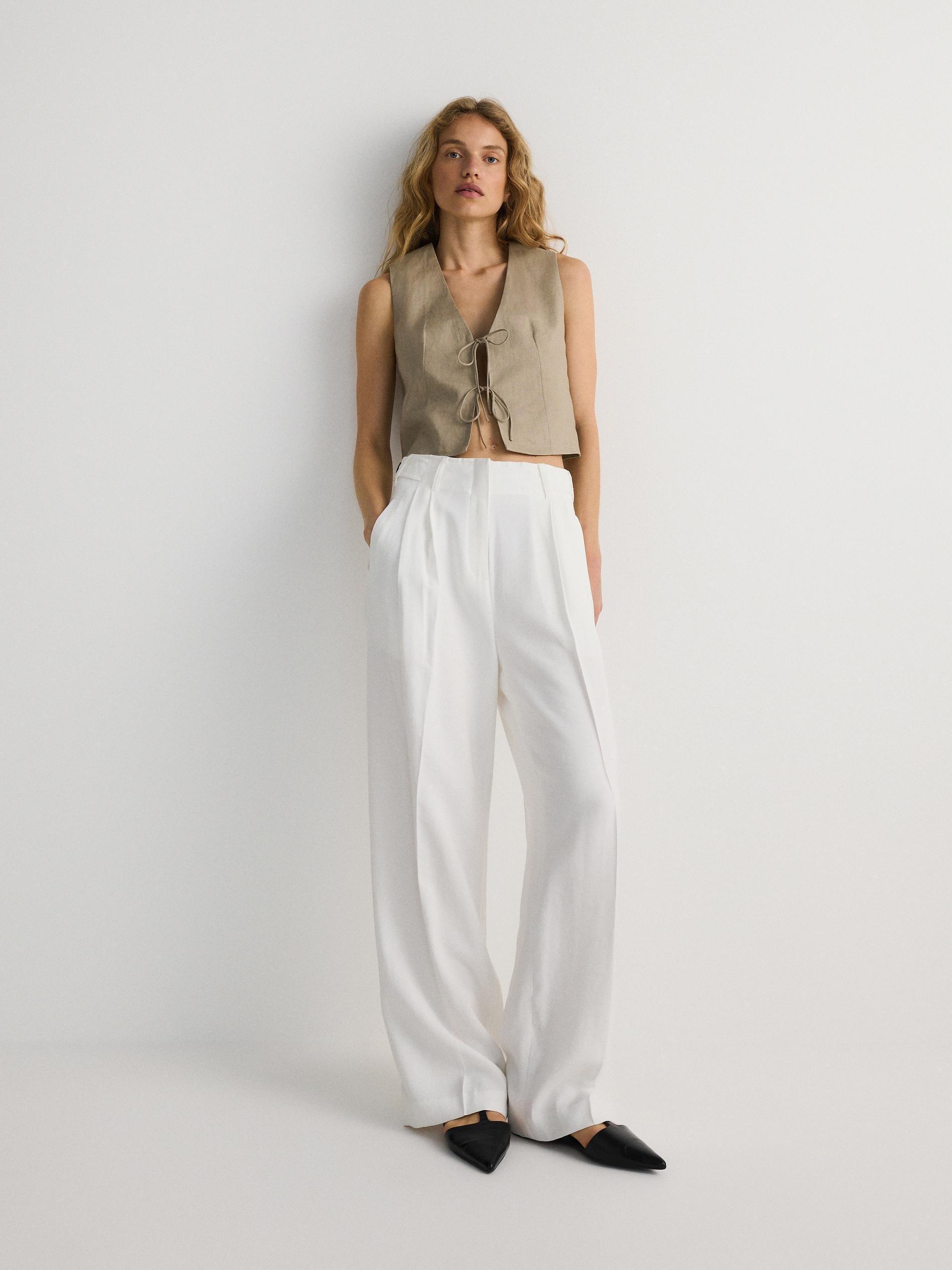 White Viscose Rich Trousers, , large image number 1