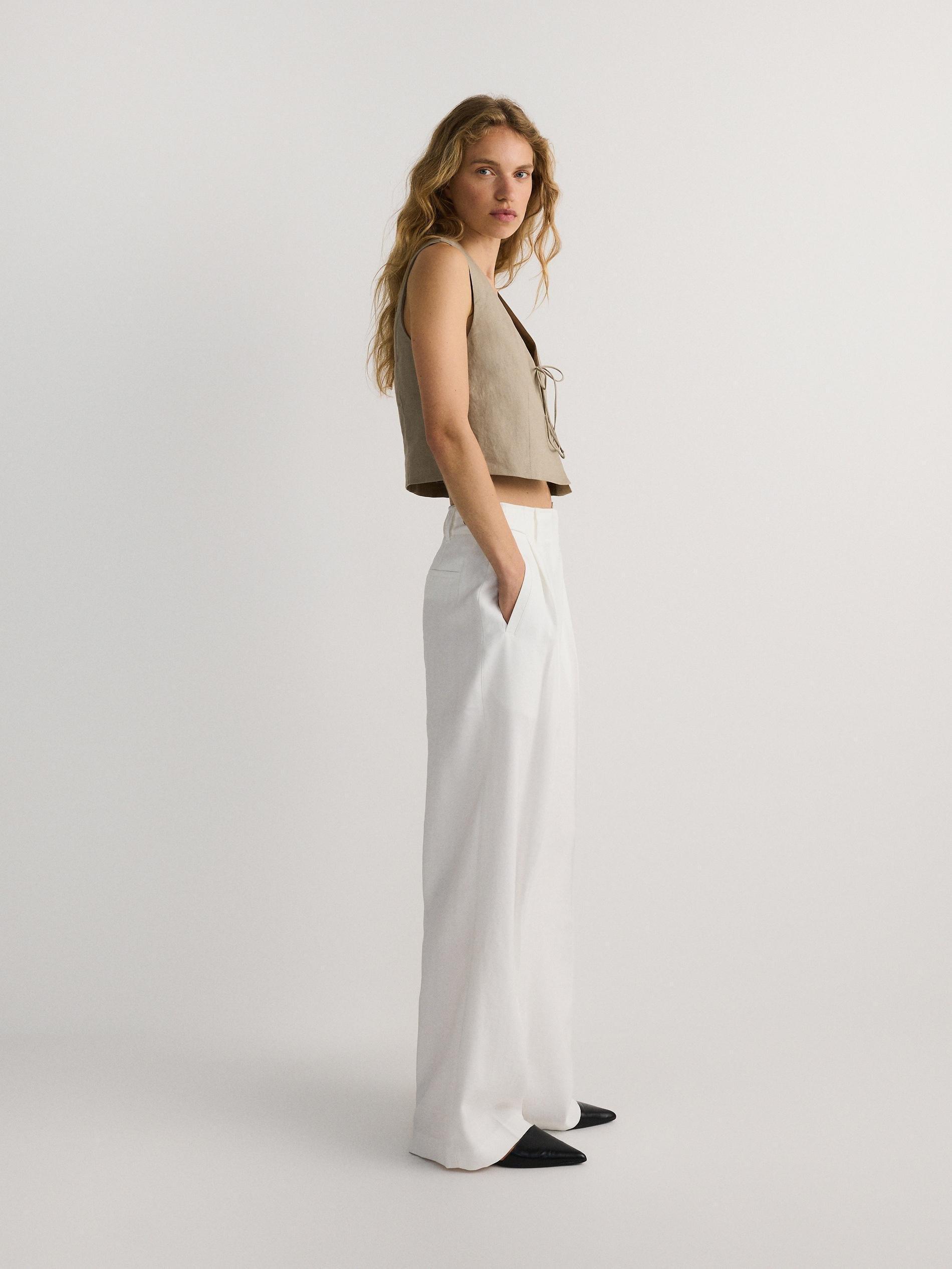 White Viscose Rich Trousers, , large image number 2