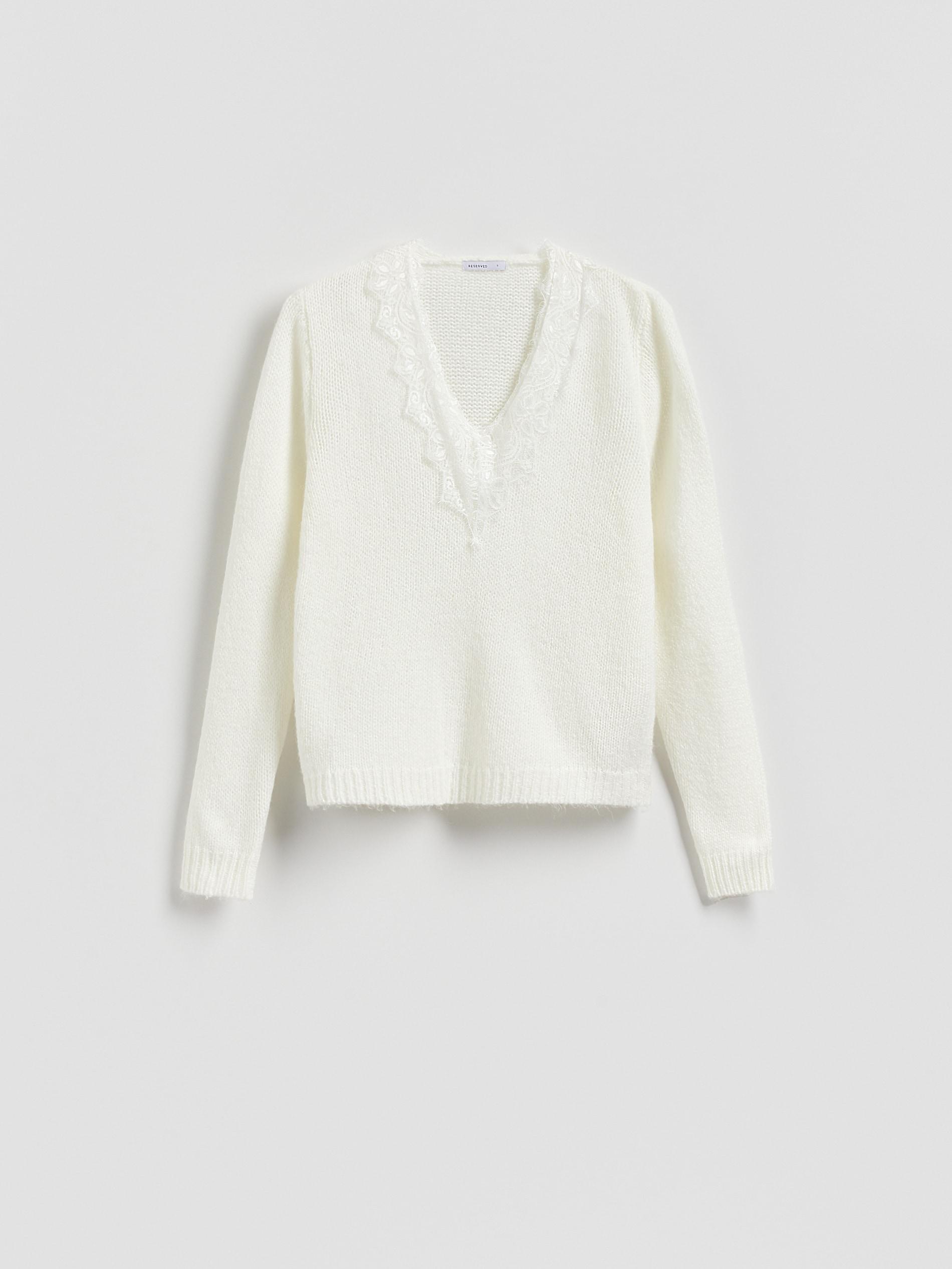 Beige Jumper With Lace Neckline Detail, Ivory, large image number 4