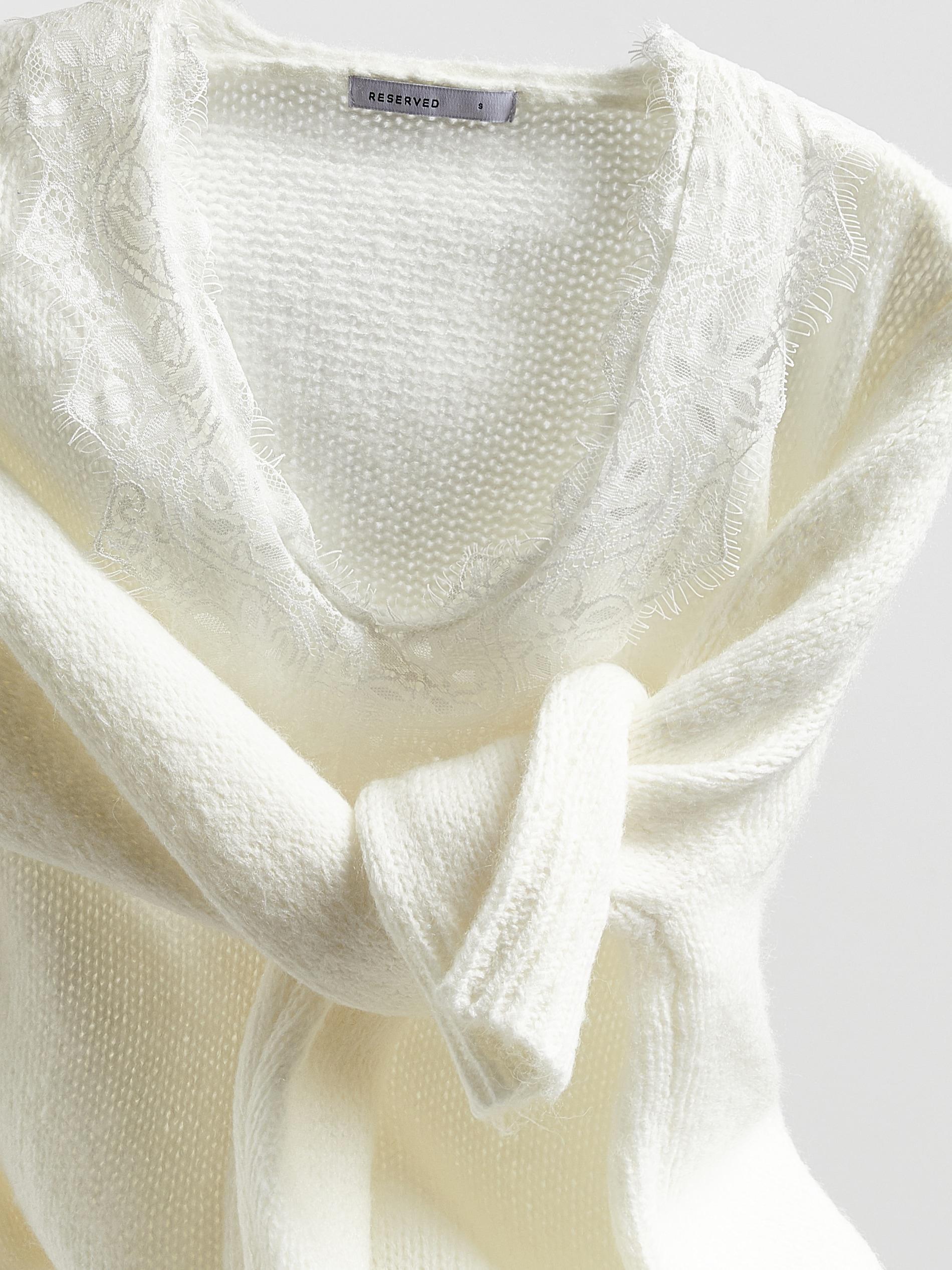 Beige Jumper With Lace Neckline Detail, Ivory, large image number 5