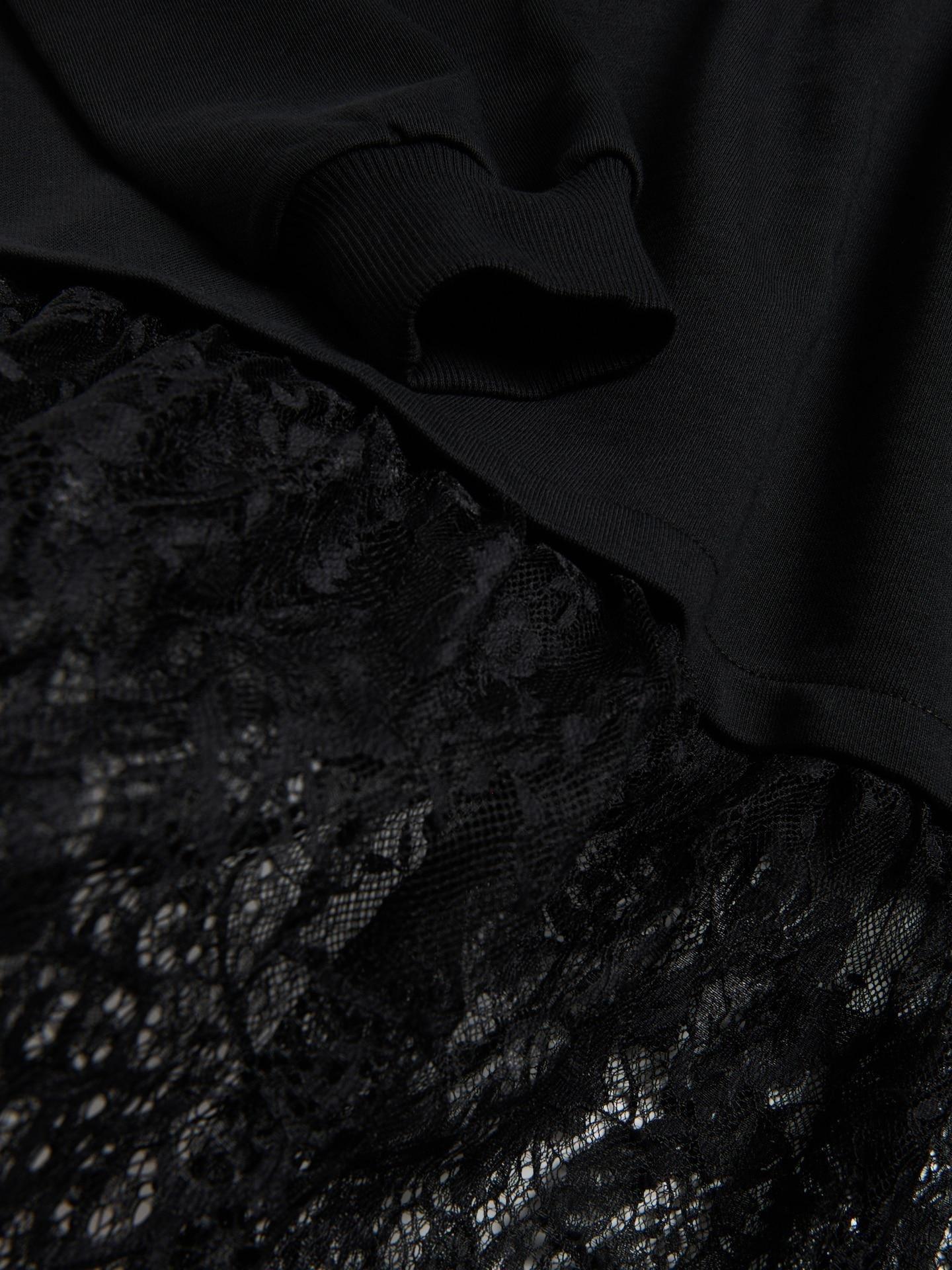 Black Cotton Sweatshirt With Lace, Black, medium