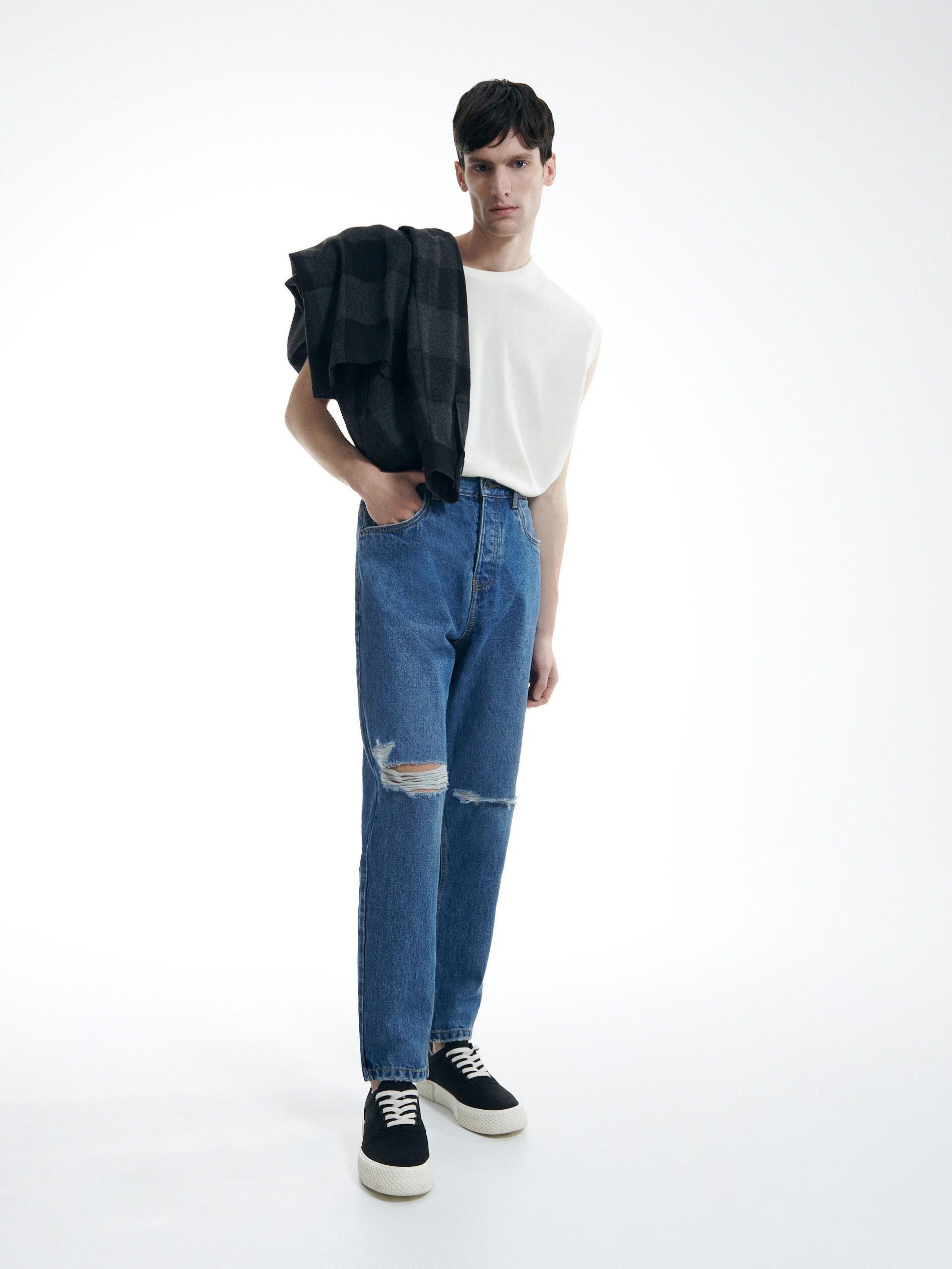 Blue Ripped Carrot Jeans, , large image number 0