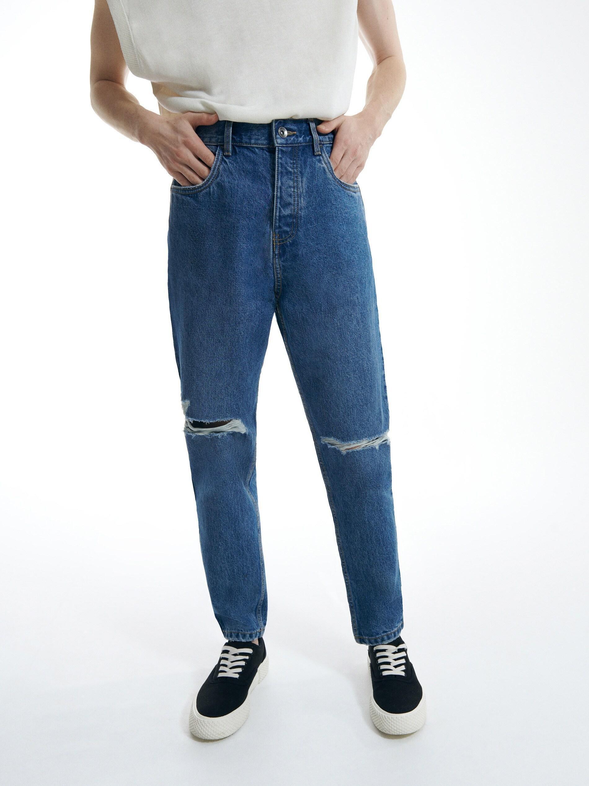 Blue Ripped Carrot Jeans, , large image number 1