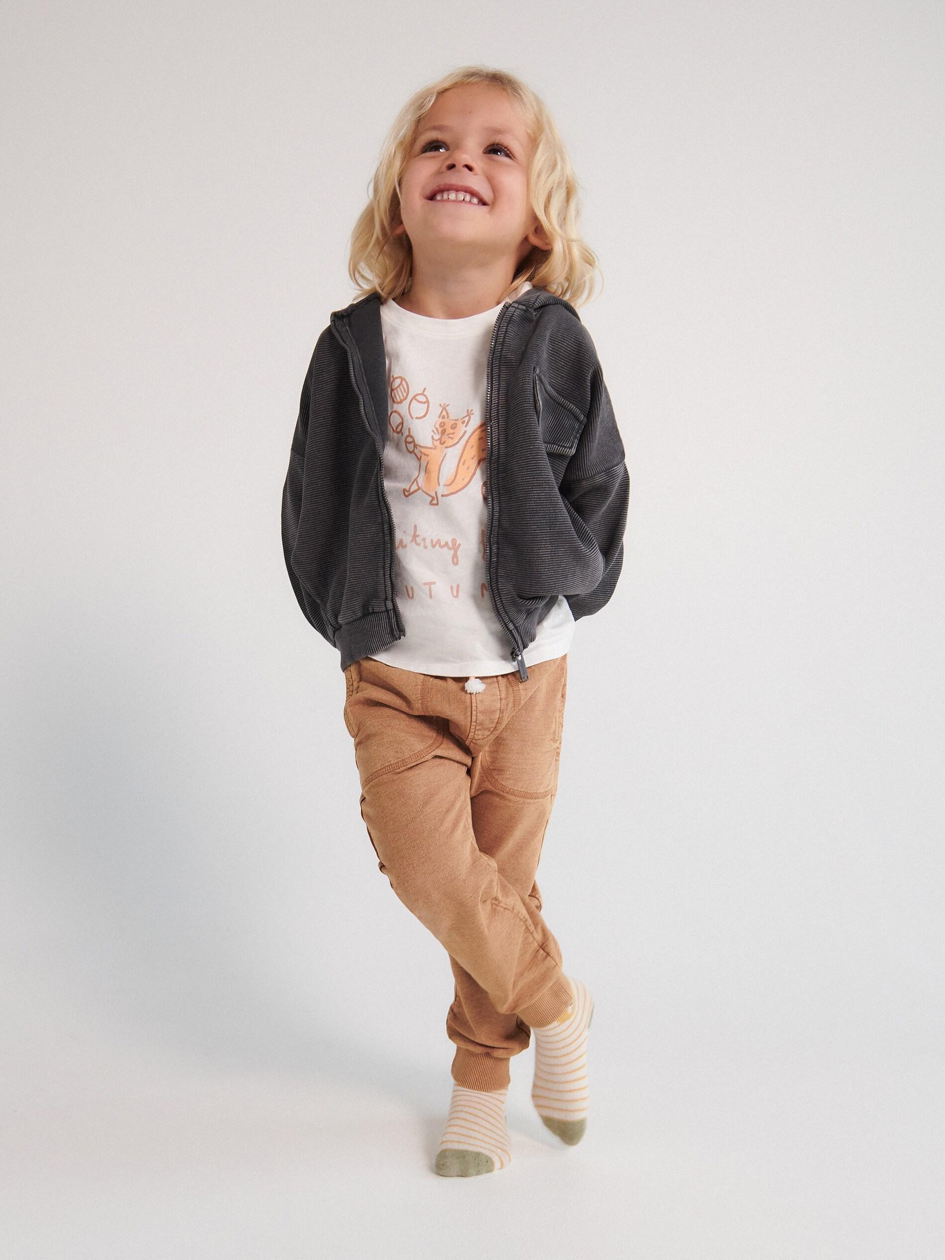Cream Printed Cotton Long Sleeve T-Shirt, Kids Boys, , large image number 1