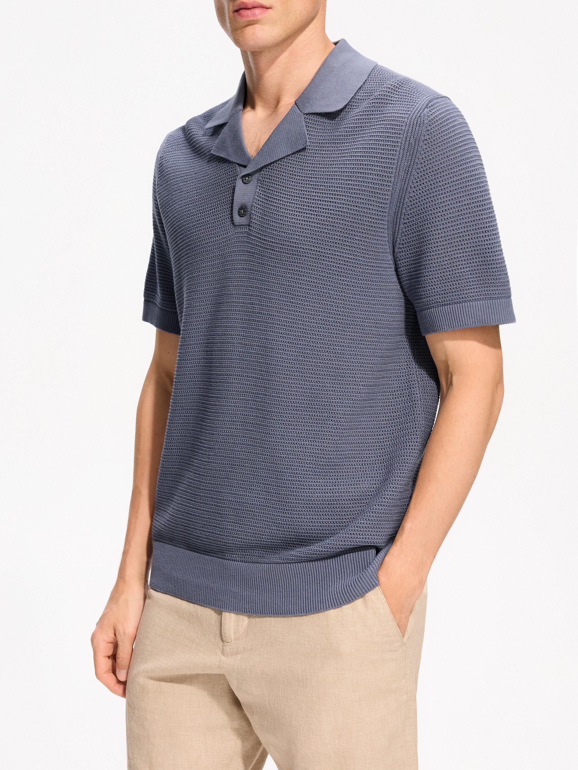 Navy Openwork Polo Jumper, Blue, large image number 1