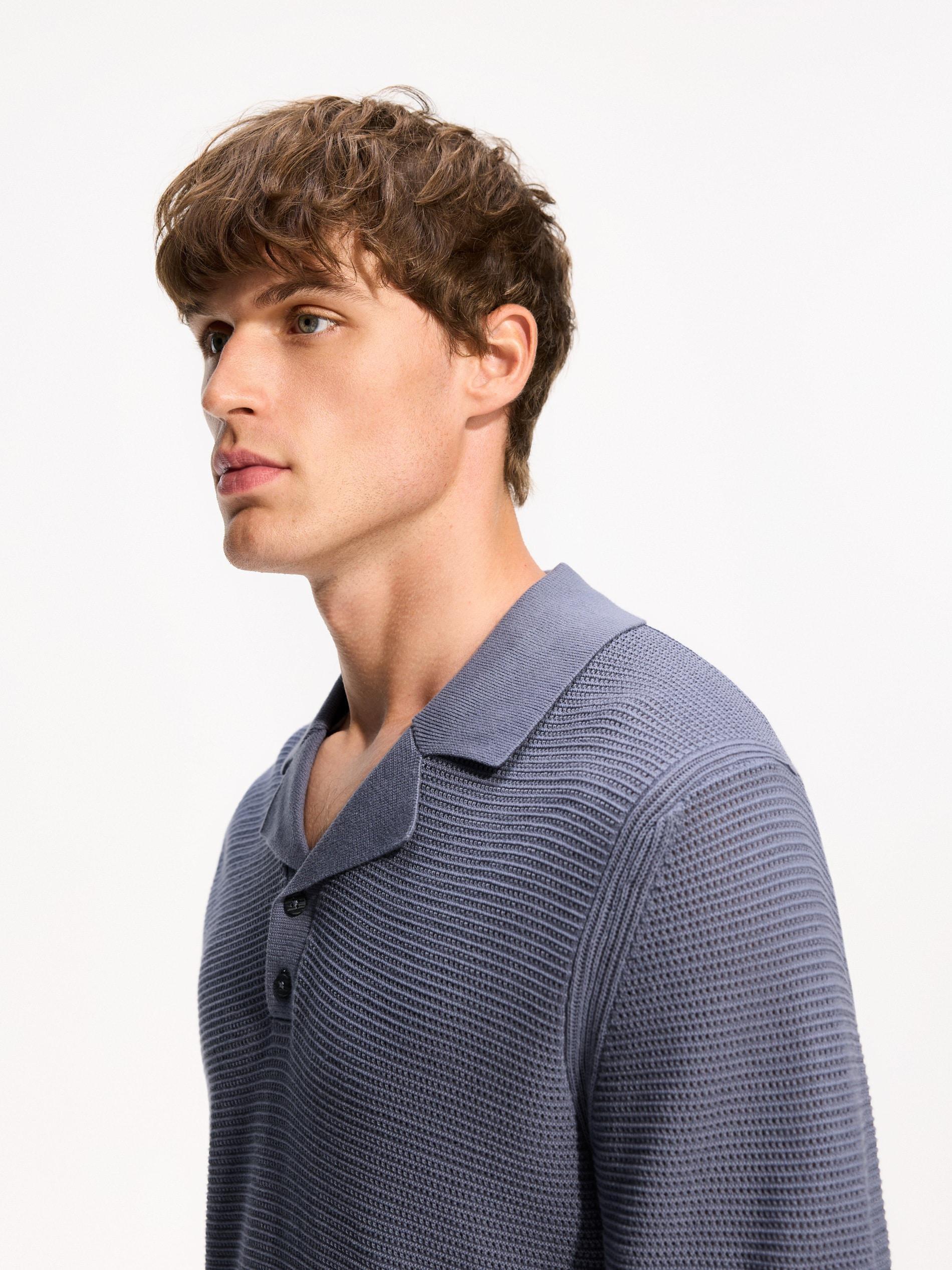 Navy Openwork Polo Jumper, Blue, large image number 2