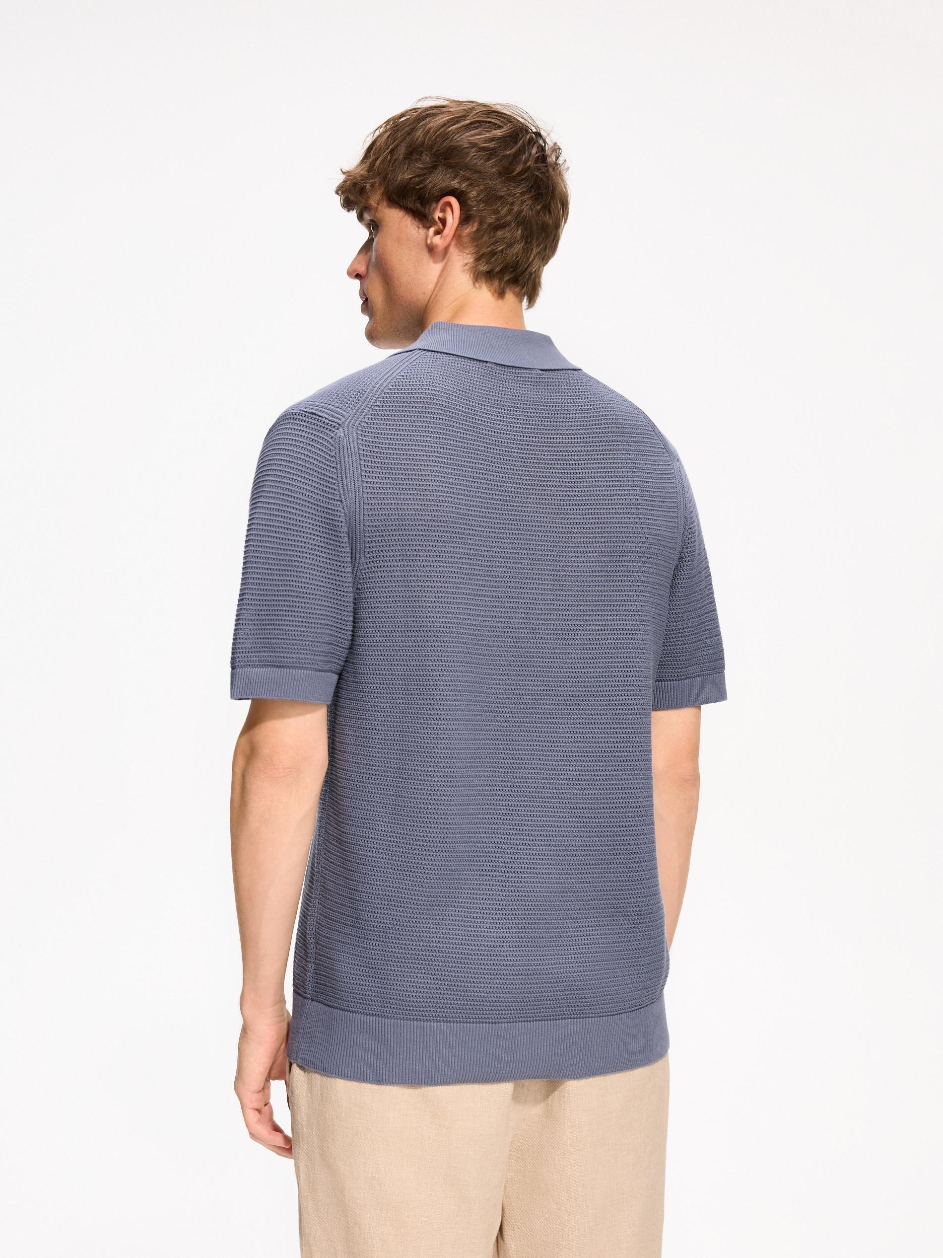 Navy Openwork Polo Jumper, Blue, large image number 3